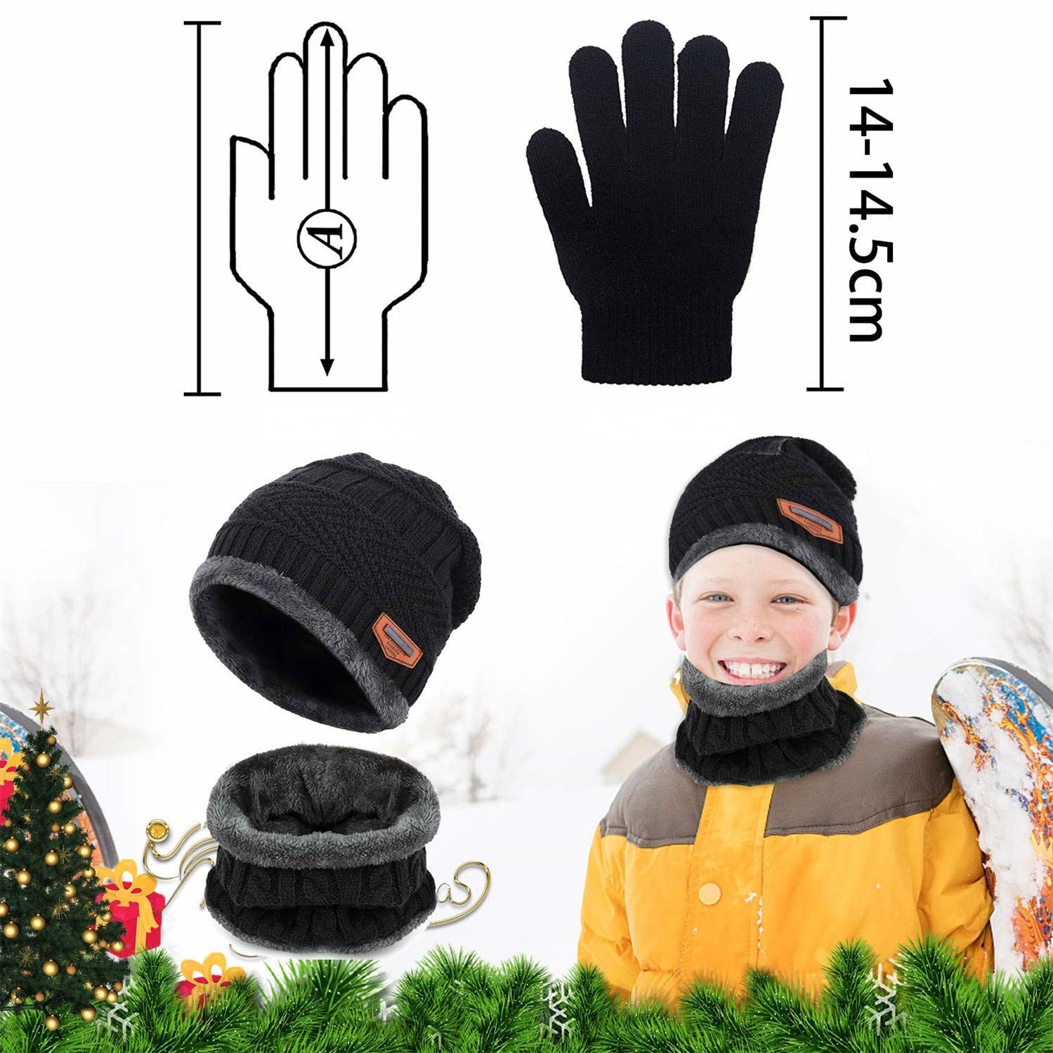 Cachito Mütze & Schal 3-in-1 Set Kinder Wintermütze Schal Handschuhe Weihnachtsgeschenk Set Winter-Wärmeset für Jungen und Mädchen