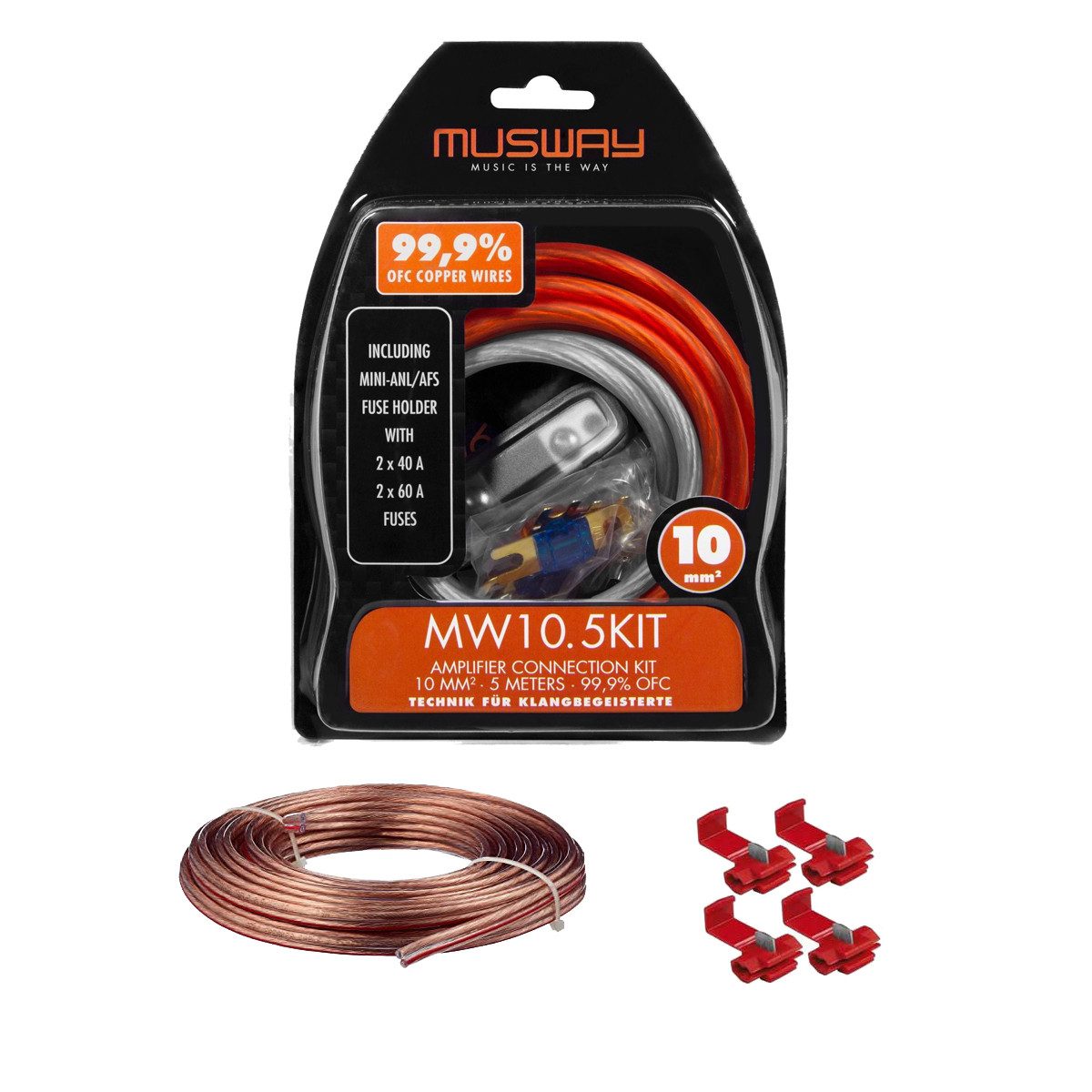Musway MW10.5KIT 5m Kabelkit VOLLKUPFER 10mm² Sicherung 1m Lautsprecherkabel Audio-Kabel