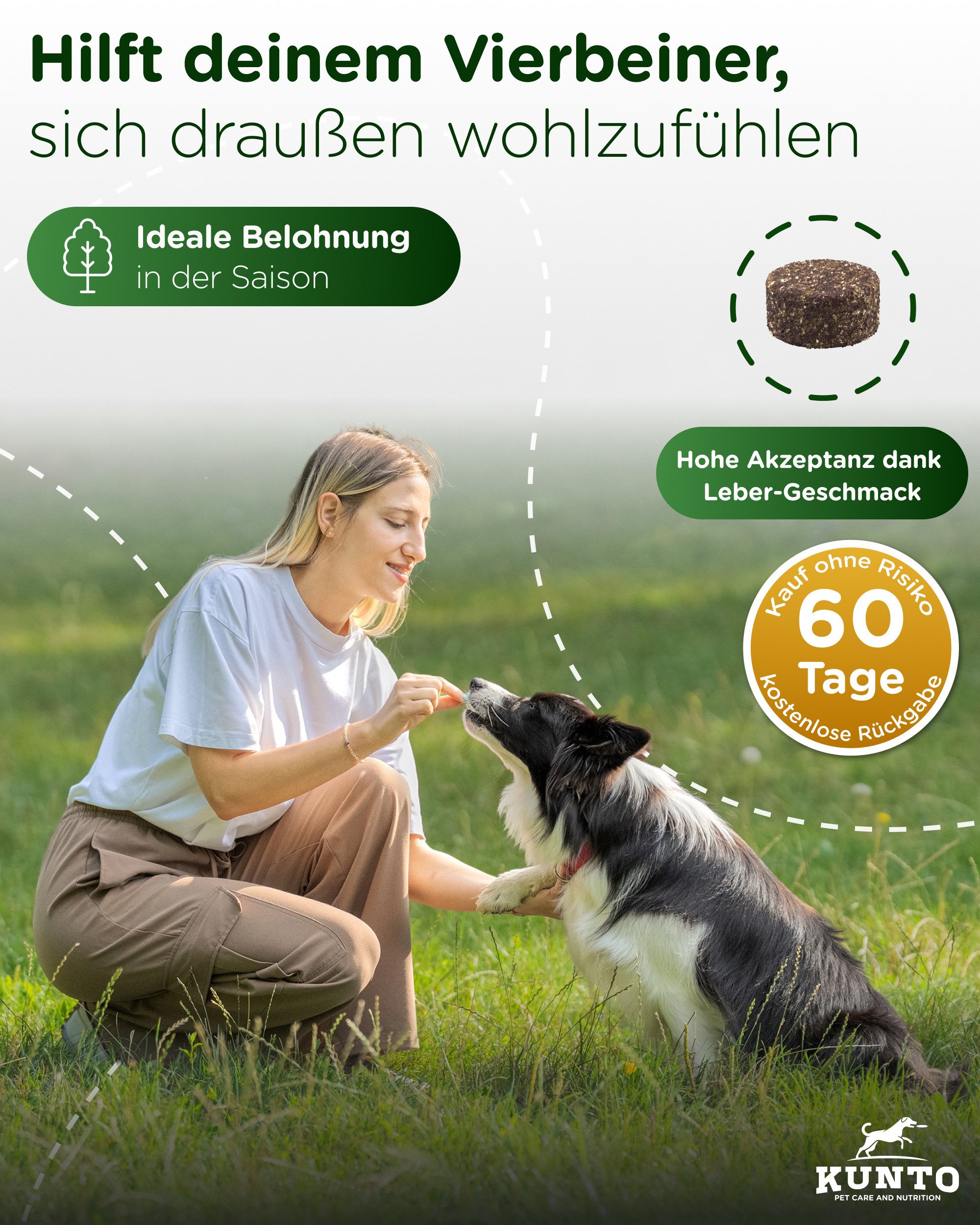 KUNTO Z-Drops - Schutz und Wohlbefinden für Hunde in der aktiven Saison, Ergänzungsfutter für: Hunde, entwickelt und hergestellt in Deutschland