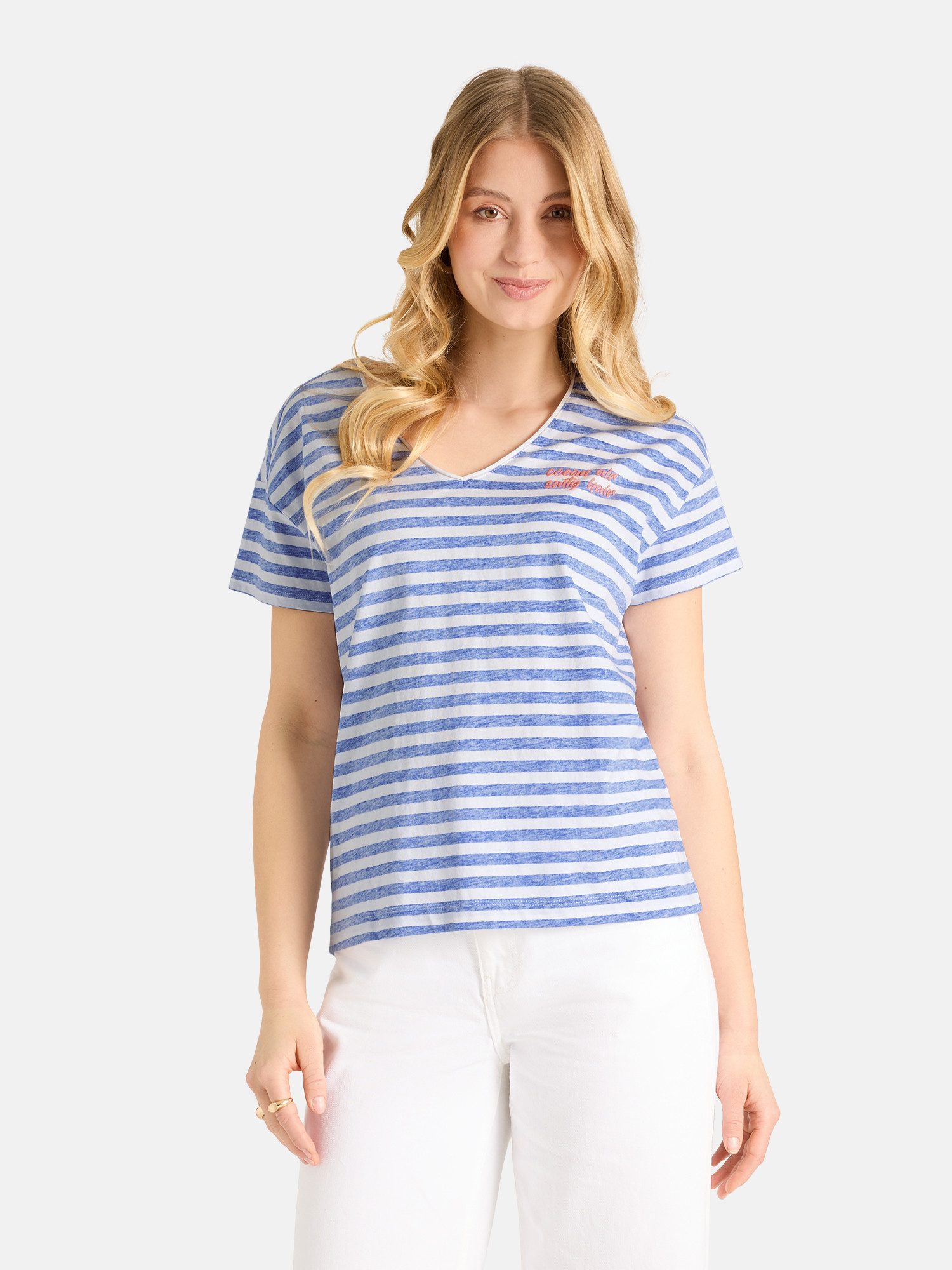 Lieblingsstück T-Shirt DollyL mit Rückenprint, V-Ausschnitt, gestreift