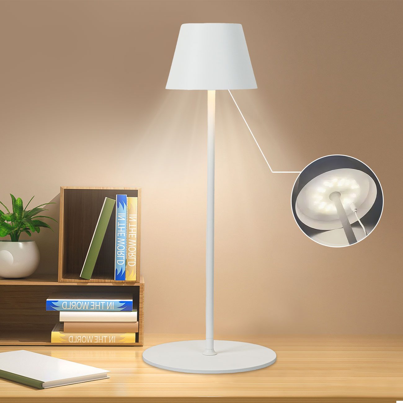 shop'n smile ideoon LED Stehlampe 4W Dimmbare Stehlampe Höhenverstellbar 50/90/130cm Akkubetrieb IP54, LED, (2700K) warmweiß, ca. 10 Std. Akkulaufzeit, 2700K LED-Licht, Lampenkopf Ø14 cm x H10 cm