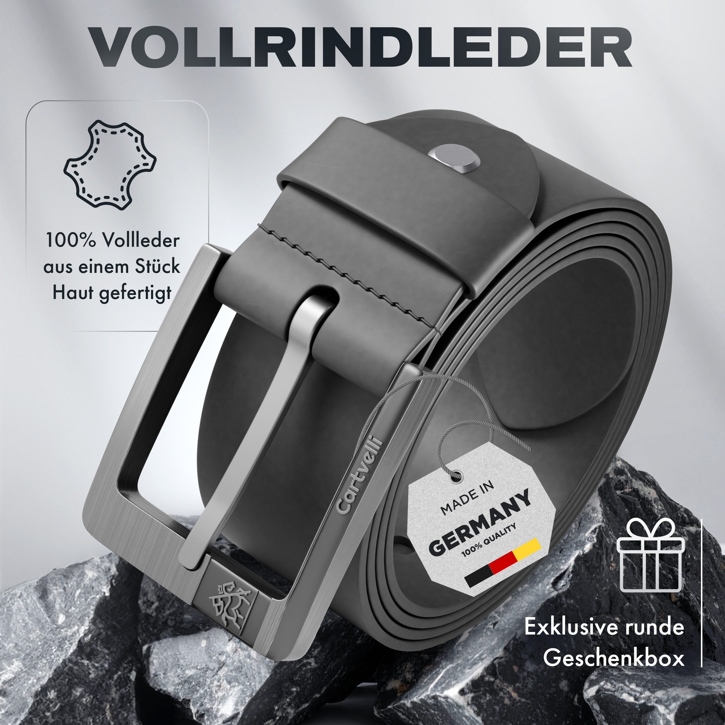 Cartvelli Ledergürtel Premium Ledergürtel Herren Made in Germany mit Geschenkbox Gürtel 40mm