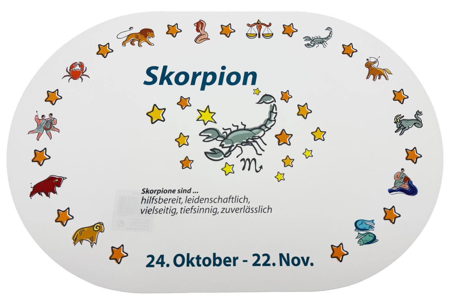 varivendo Tischdecke Platzmatte Skorpion Tischset - Astro-Design Schwarz Bunt - 1 Stück (Stück 1-tlg, Platzmatte), Tischset Unterlage Dekoration Essmatte Sternzeichenmotiv
