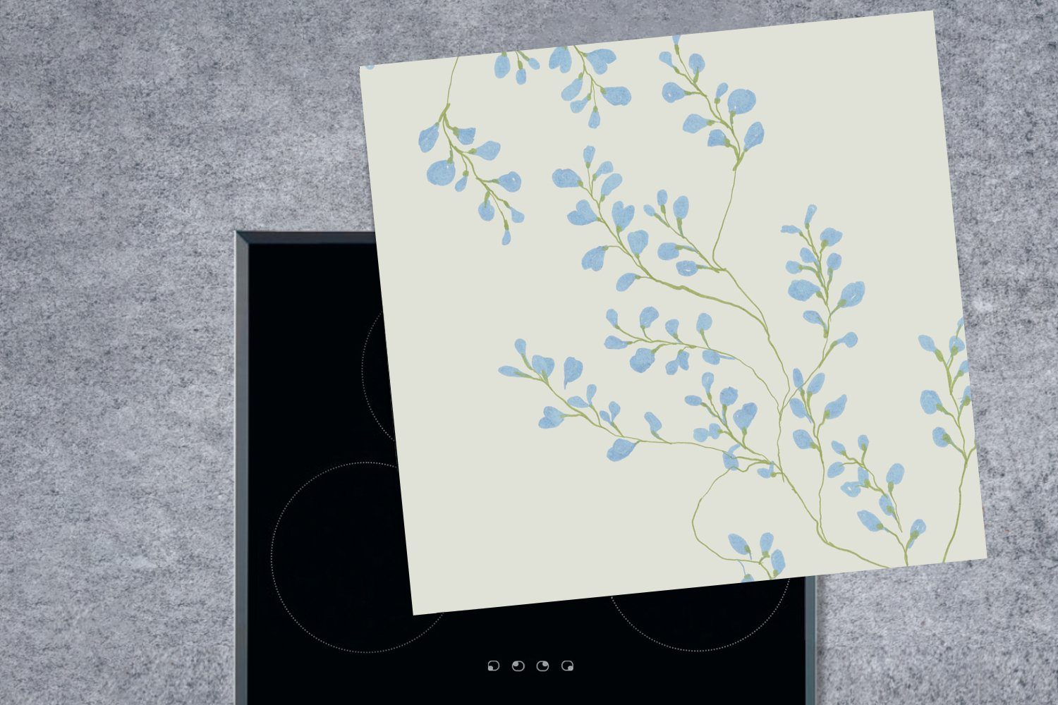 MuchoWow Herdblende-/Abdeckplatte Blumen - Vinyl, küche (1 für tlg), Arbeitsplatte Pastell, cm, Ceranfeldabdeckung, 78x78 Blau 