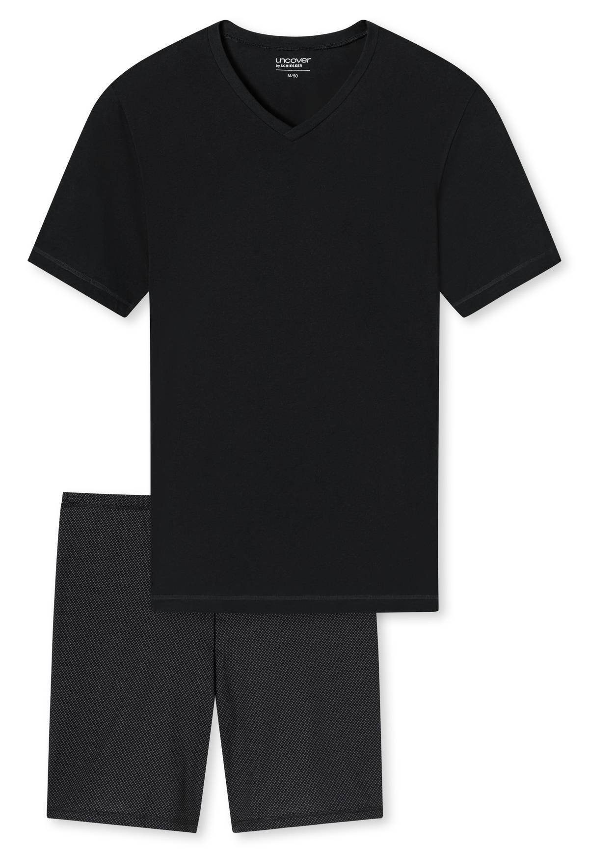 Schlafanzug uncover Set Schwarz 2-tlg. Pyjama Herren - kurz SCHIESSER by