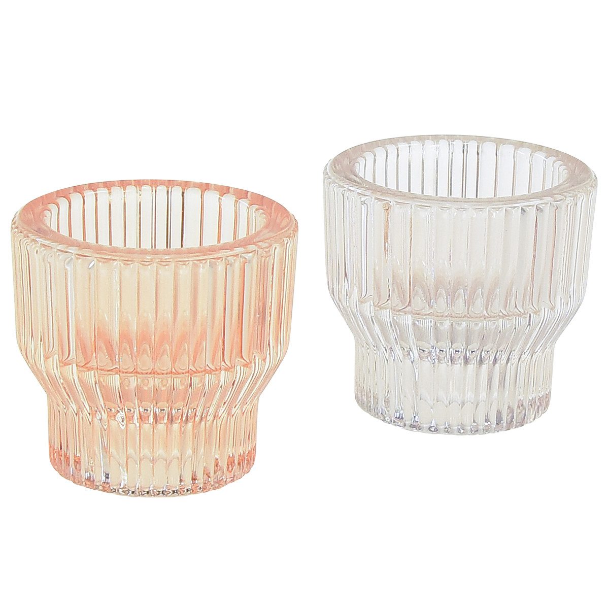 Kaemingk Tischvase Teelichthalter geriffelt aus Glas für stilvolle Tischdekoration, 2 St