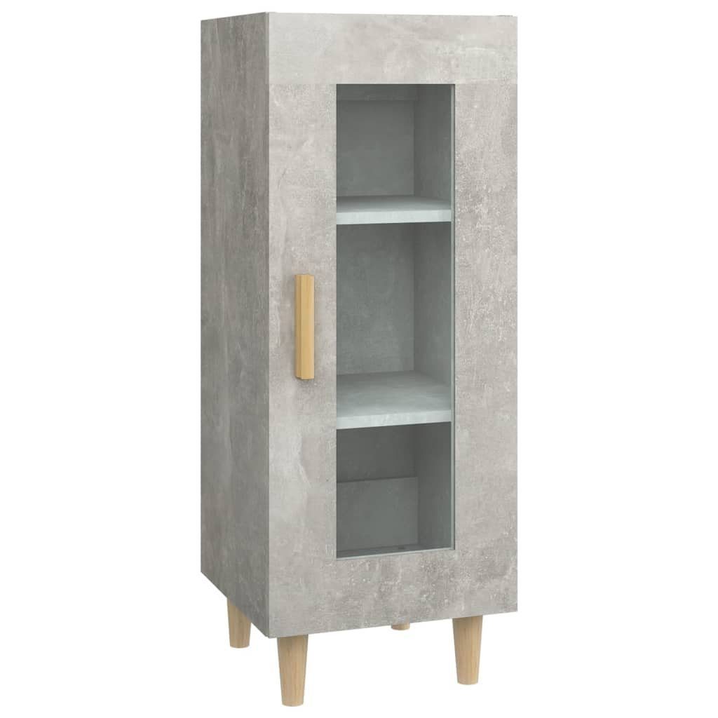 furnicato Sideboard Betongrau 34,5x34x90 cm aus Holzwerkstoff und Massivholz (1 St), Highboard mit Glastür, drei Fächern und flexibler Türmontage