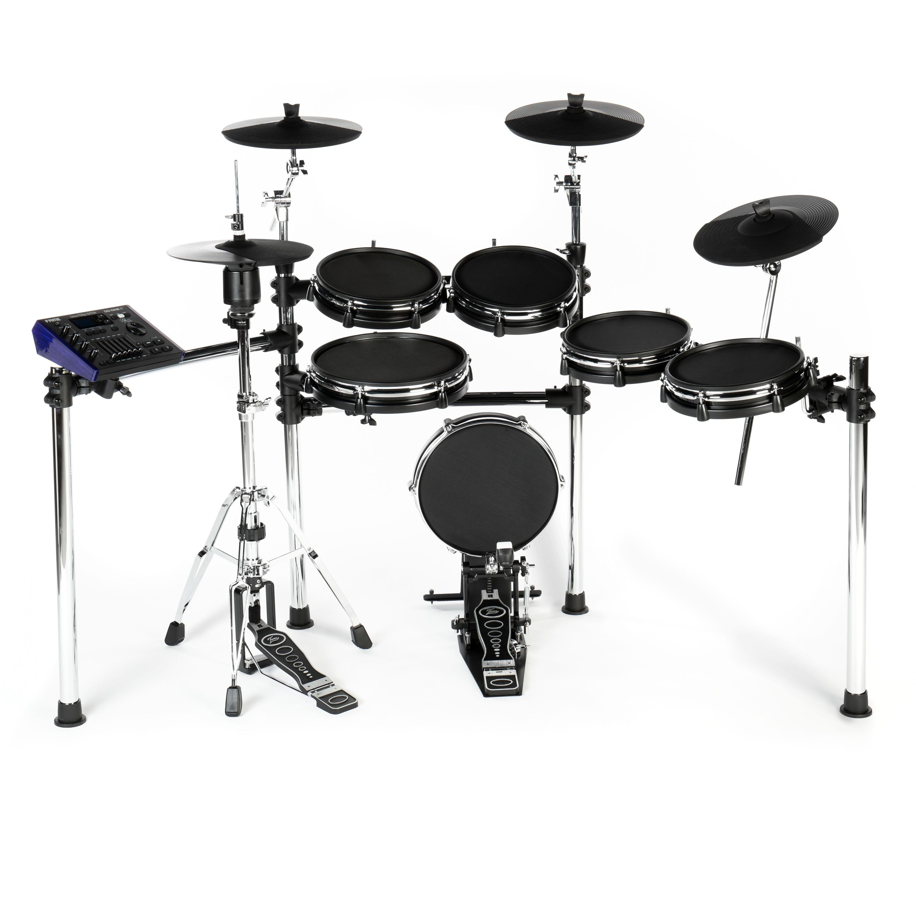 FAME E-Drum,DD-ONE XT SP E-Drum Set, Elektronisches Schlagzeug-Set mit 193 Simon Phillip Sounds, echter HiHat, Meshhead-Pads, 12" Snare und Kick-Pad, 78 Drumsets, AUX, MIDI und Effekten, inkl. Rack, Schwarz, DD-ONE XT SP, E-Drum Set, Elektronisches Schlagzeug, Simon Phillip S