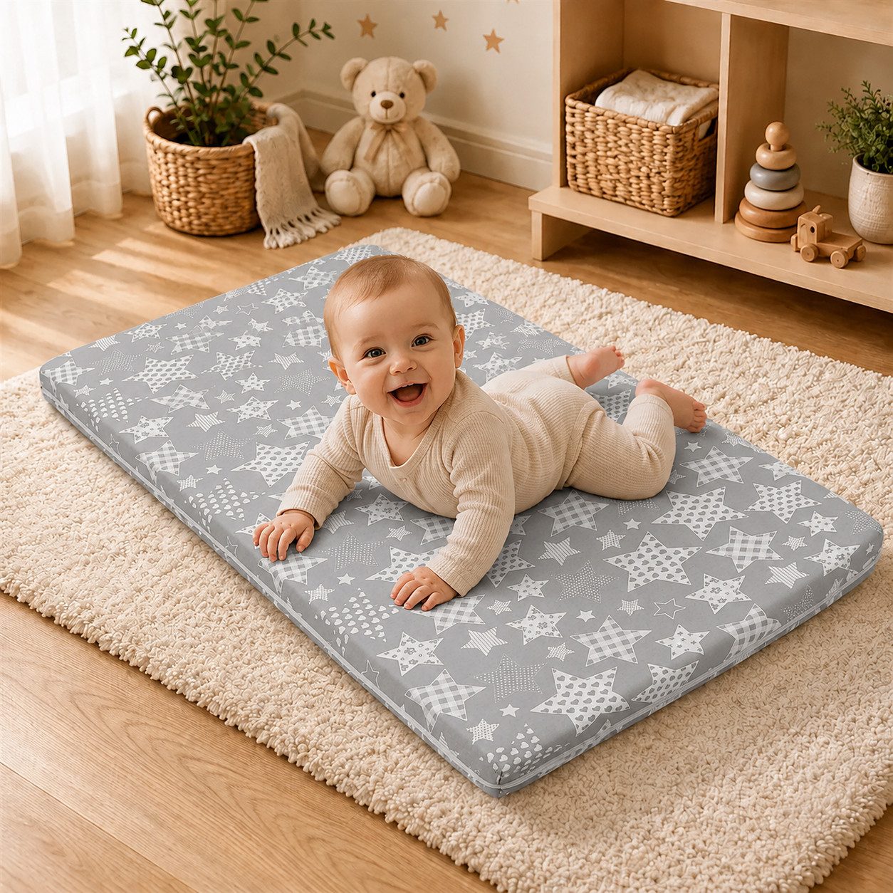 Kindermatratze Babymatratze mit Baumwollbezug, waschbar & rollbar–Allergikergeeignet, Best for Kids, 6 cm hoch, (Einzelartikel, 1 × Schaumkernmatratze), 60x120 cm, Bezug aus Baumwolle, Hergestellt in der EU