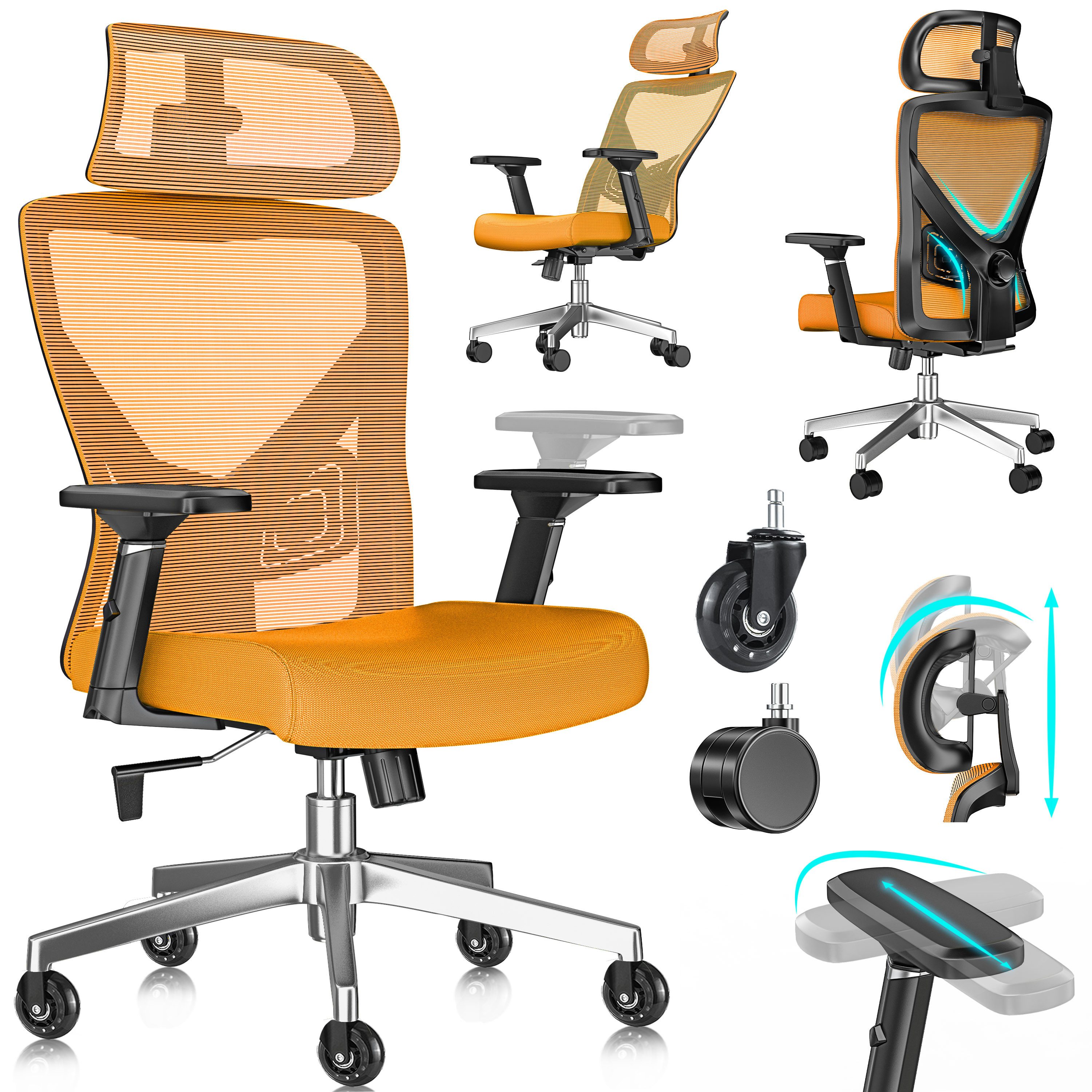 KESSER Schreibtischstuhl, mit verstellbaren Armlehnen Drehstuhl Schreibtischstuhl ergonomisch