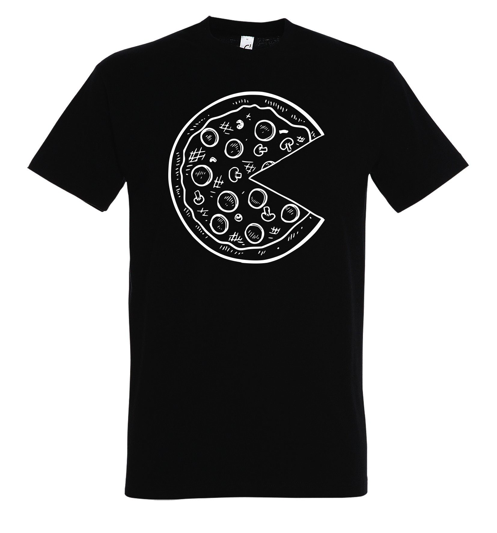 Print T-Shirts Fun (1-tlg) Schwarz T-Shirt Couples / mit Look Herren Pizza trendigem Partner Shop