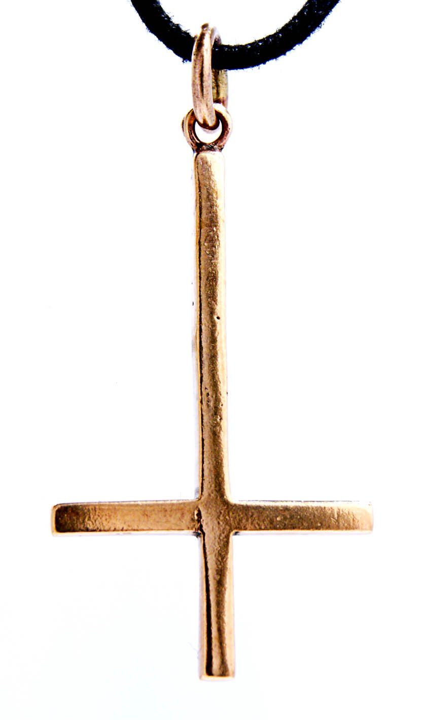 Kettenanhänger umgedrehtes Kreuz Magie Satan Satanist Lucifer Hexe Bronze Anhänger