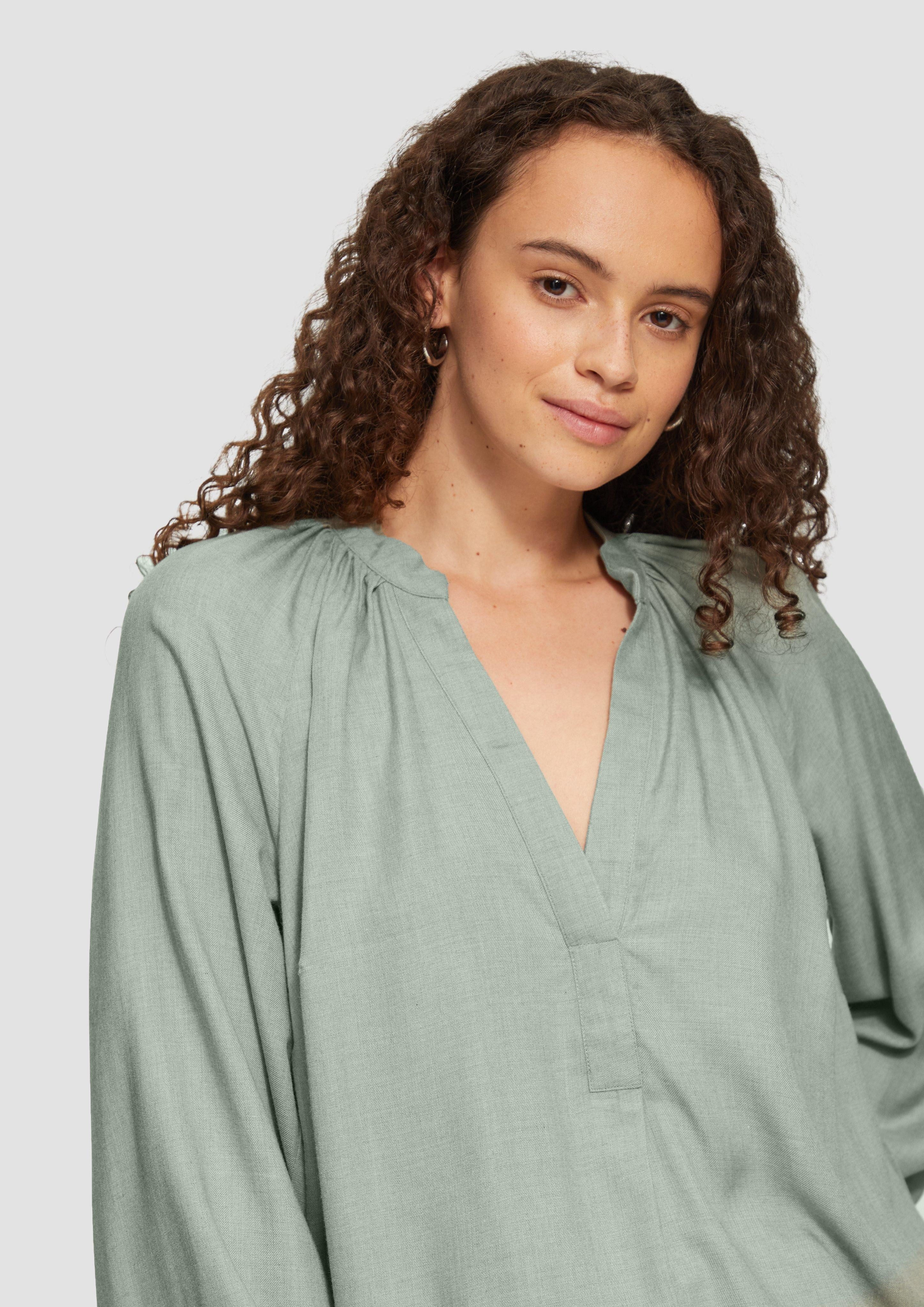 QS Langarmbluse Melierte Viskosebluse mit Raffung günstig online kaufen
