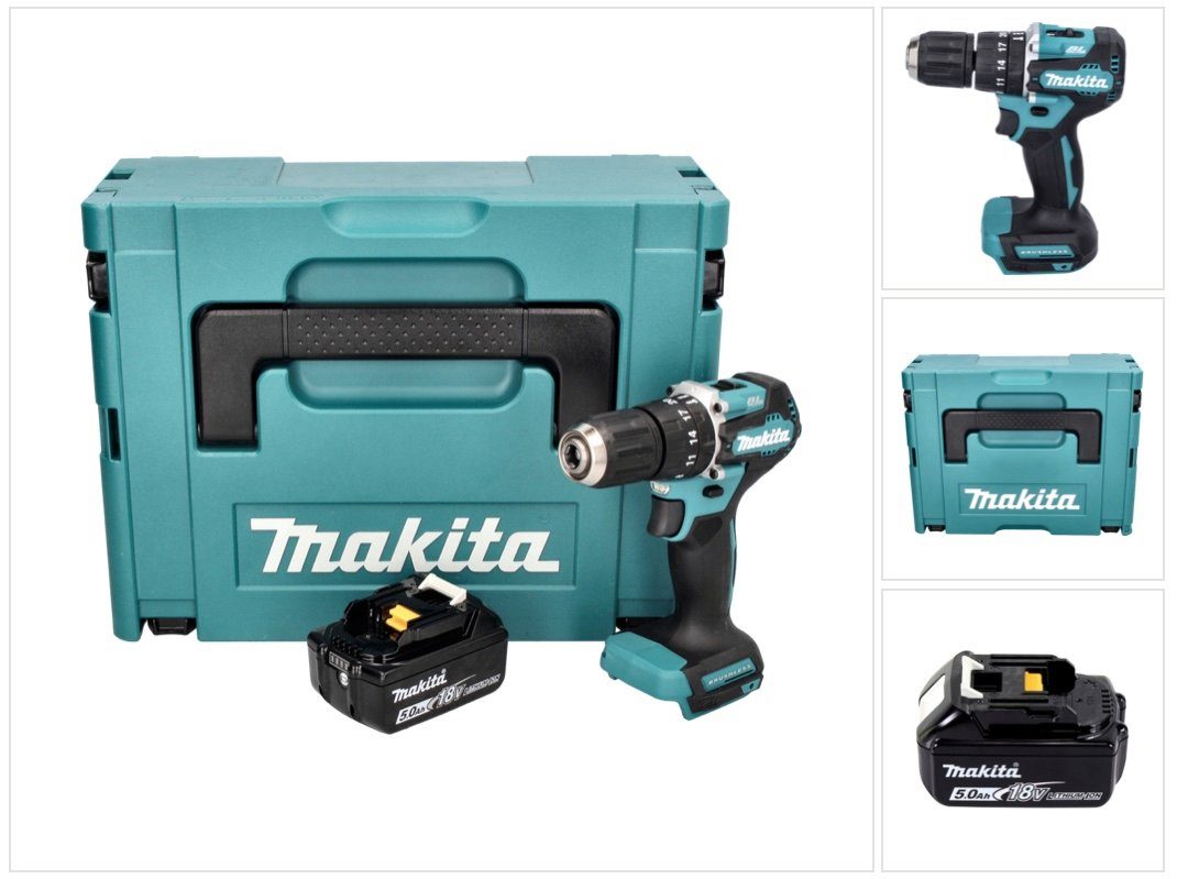 Makita Schlagbohrmaschine DHP 487 T1J Akku Schlagbohrschrauber 18 V 40 Nm Brushless + 1x Akku 5