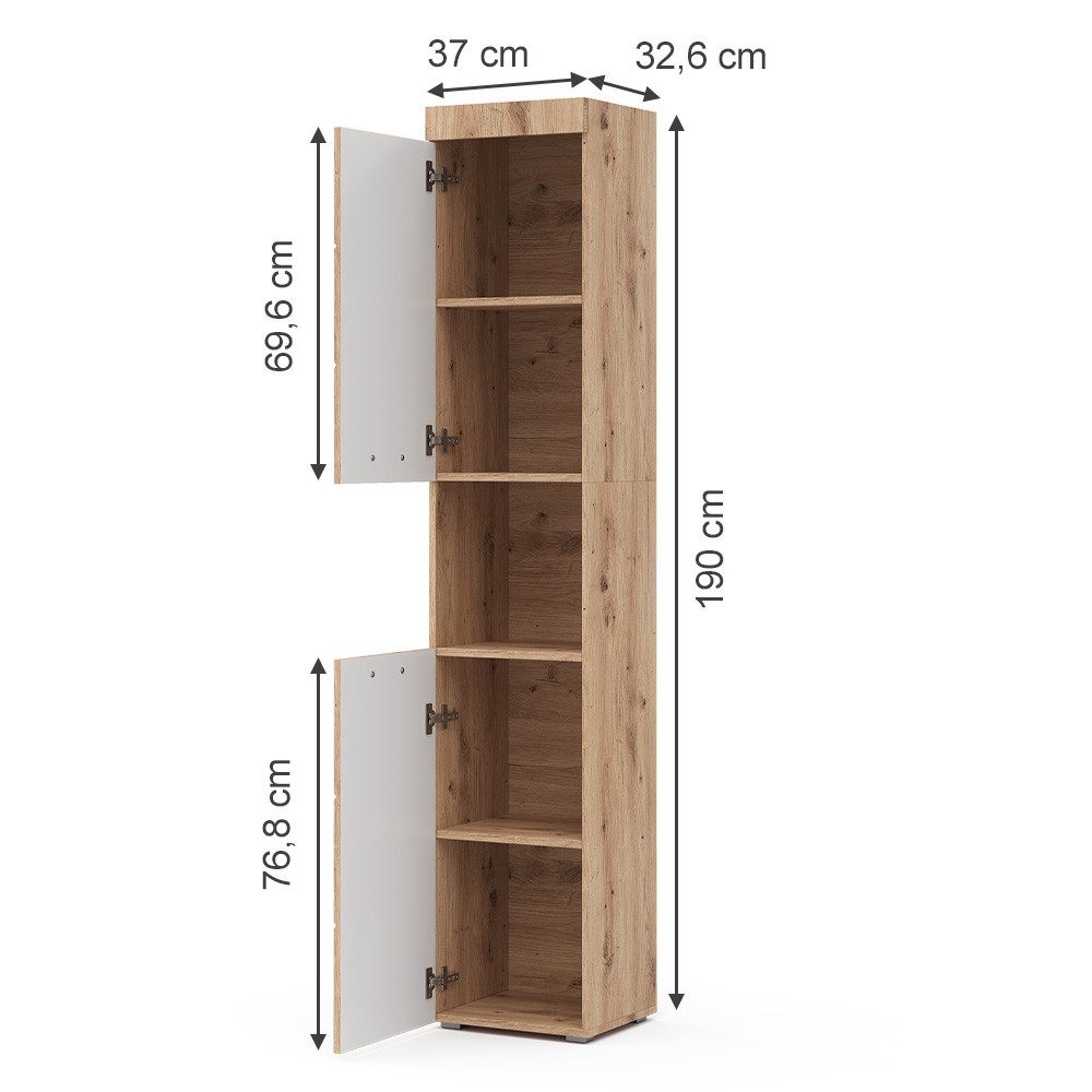 Vicco Hochschrank Luna, Eiche, 37 x 190 cm (1-St., Badschrank)