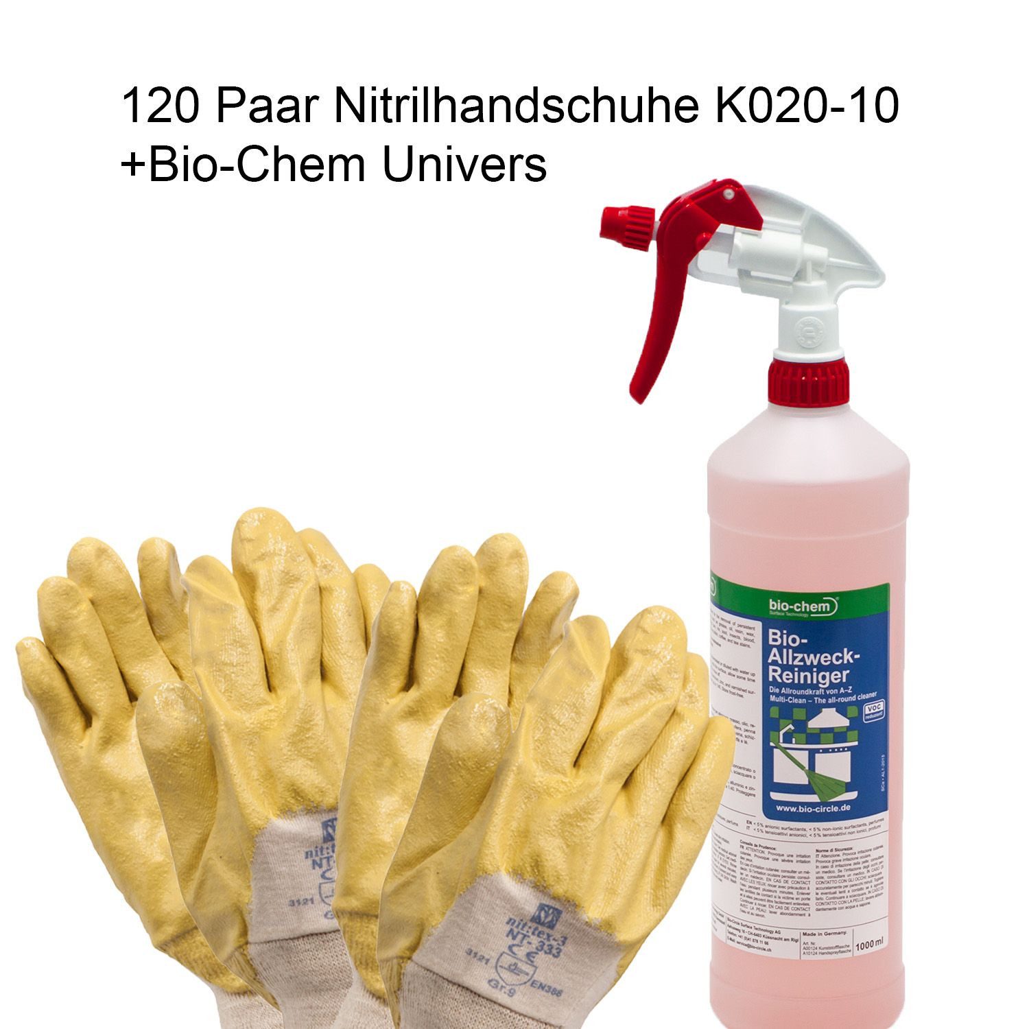 Arbeitshandschuhe 120 Paar Arbeitshandschuhe - K020 Größe 10 Nitril + Bio-Chem Univera