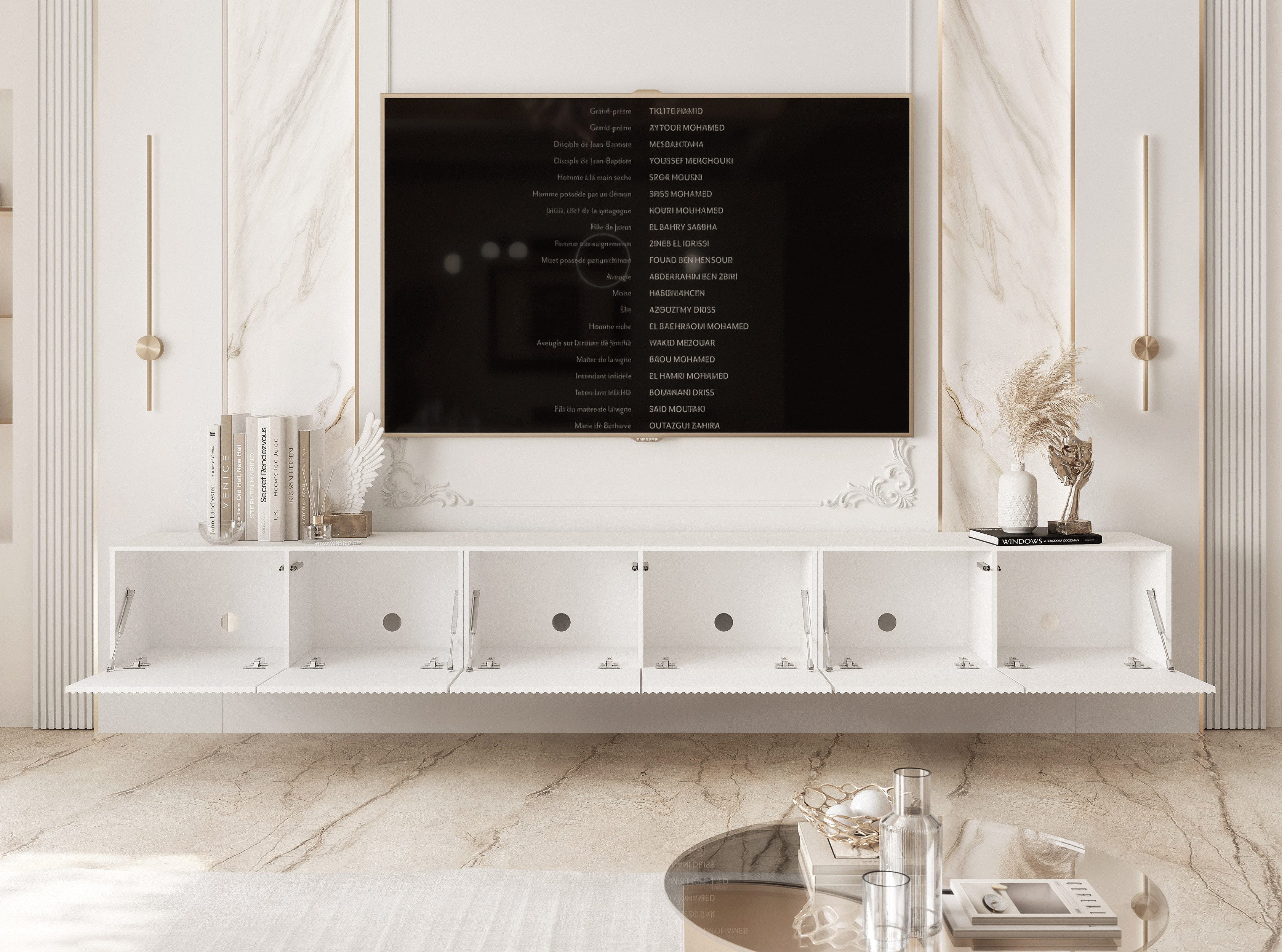 yourhouse24 Lowboard TV ANGEL 300 mit LED-Beleuchtung – Geriffelte Fronten – Bild 4 von 5