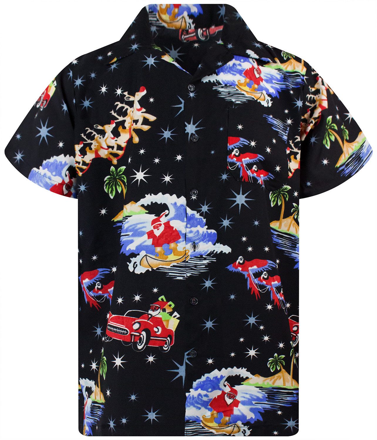Hawaiihemd Christmas Surf Santa Funky Hawaii-Hemd Kurzarm Front-Tasche Unisex