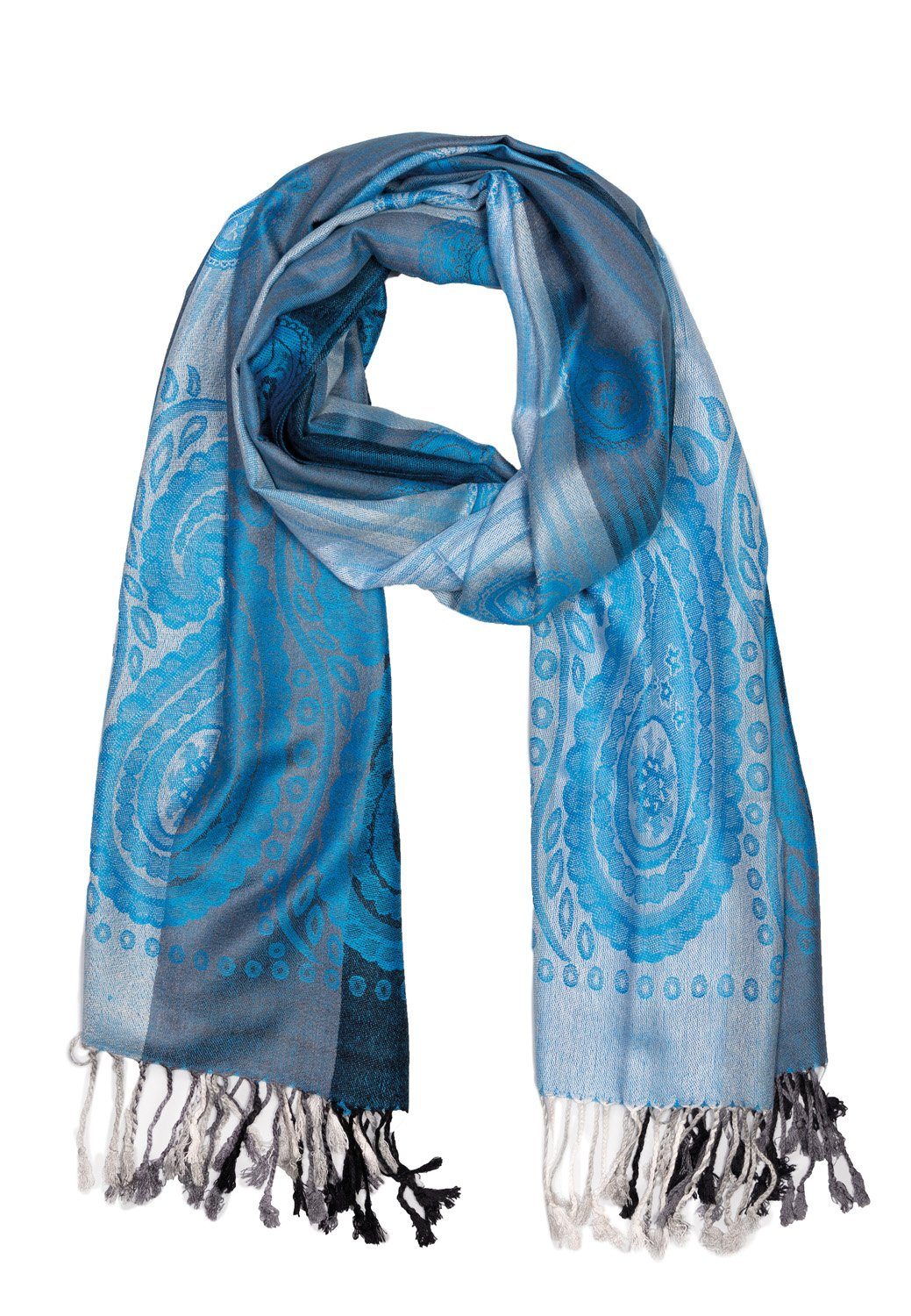 Schal verspielten Modeschal hochwertiges Material mit Sehr Design, und Design Paisley Love Blau Quasten Goodman