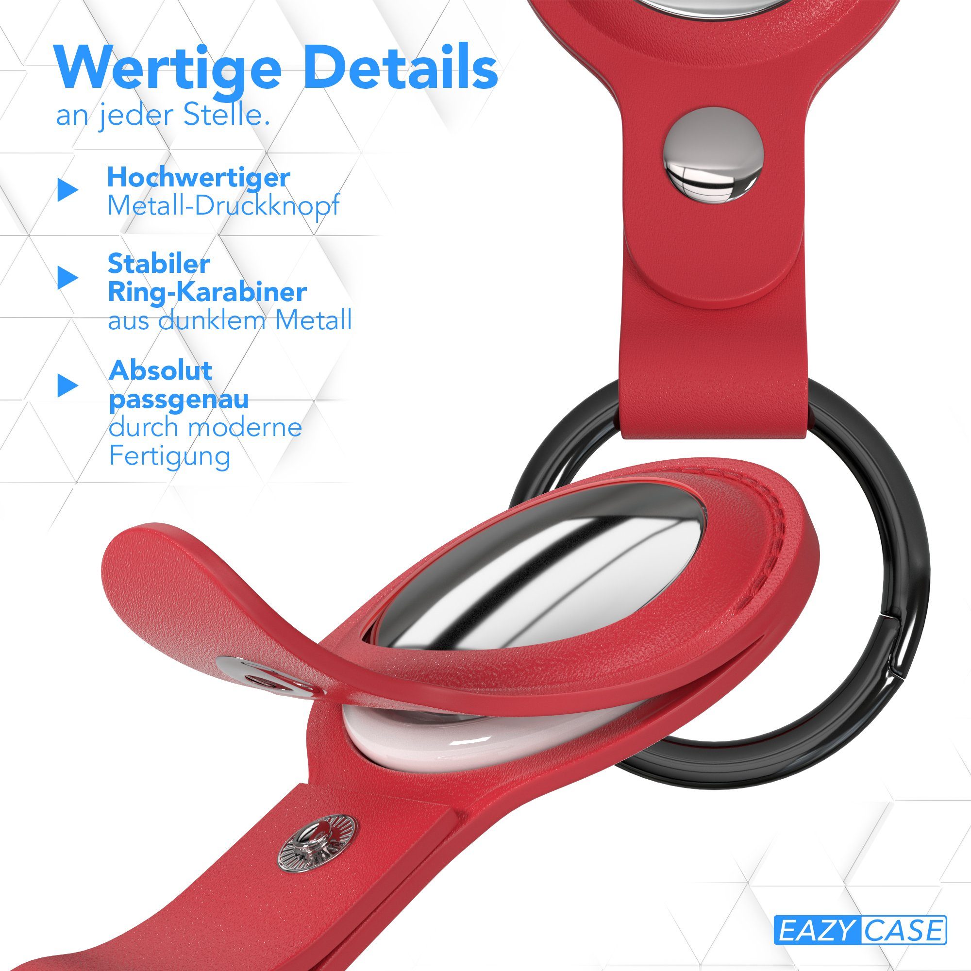 EAZY CASE Schlüsselanhänger Anhänger kompatibel mit Apple AirTag, Schutzhülle Kunstleder Airtags Hülle Schlüsselbund GPS Tracker Rot – Bild 5 von 5
