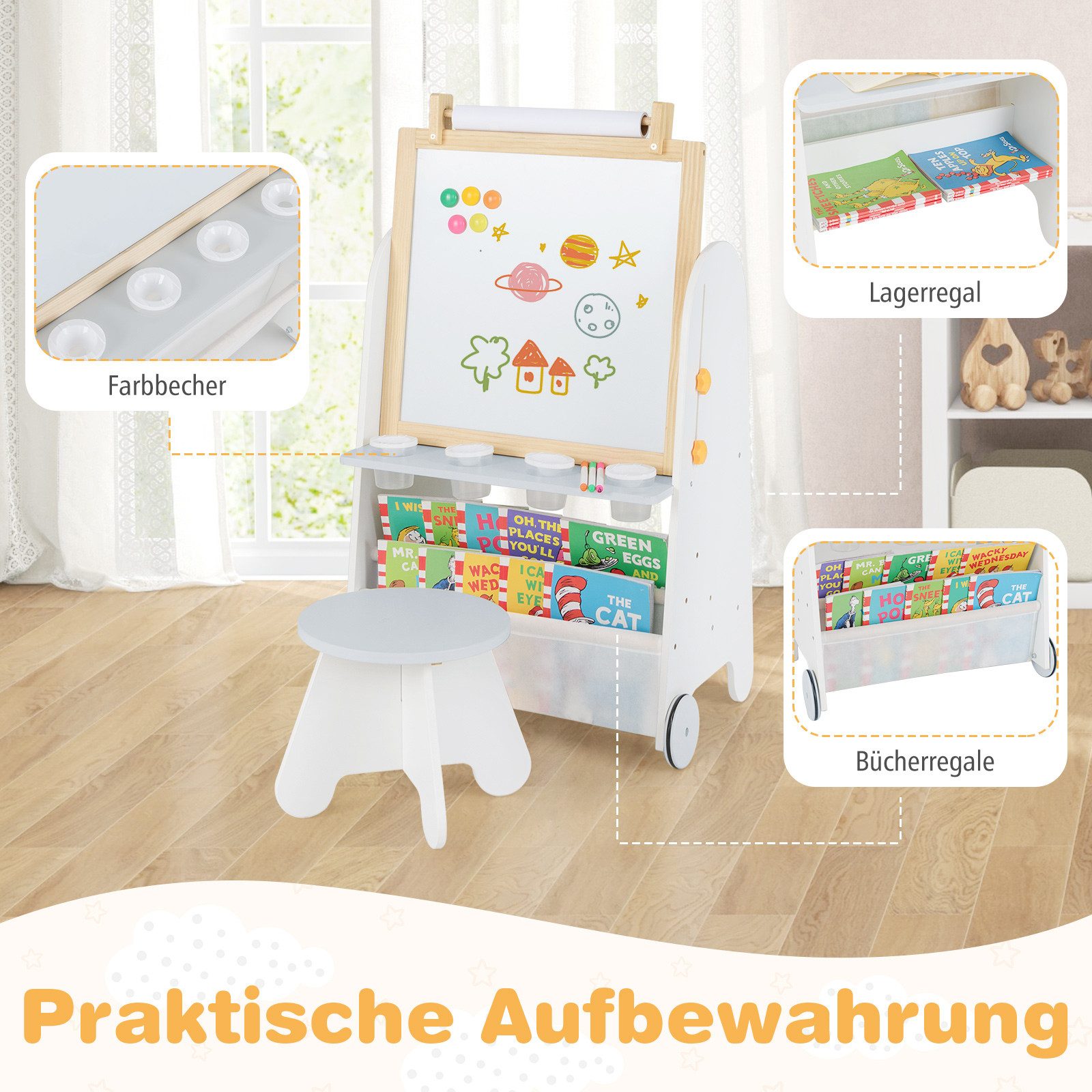 COSTWAY Standtafel, 4 in 1 Kinder Staffelei mit mit Magnettafel