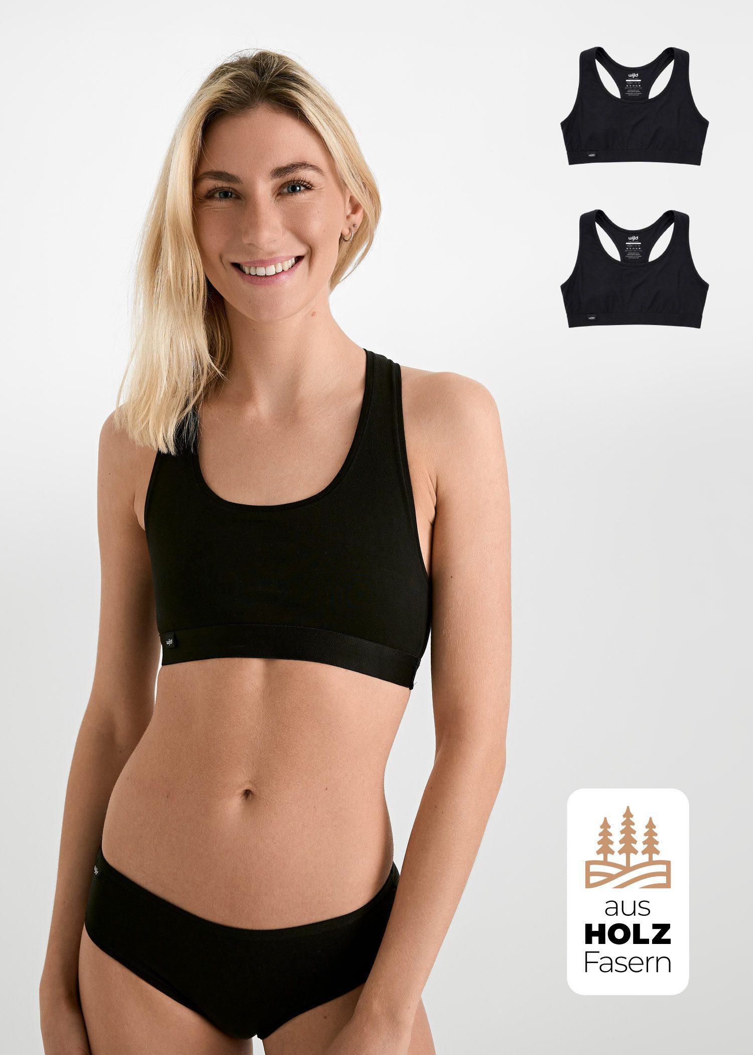 wijld GmbH Bralette aus Holz - "MERLE" BLACK (2er-Pack)