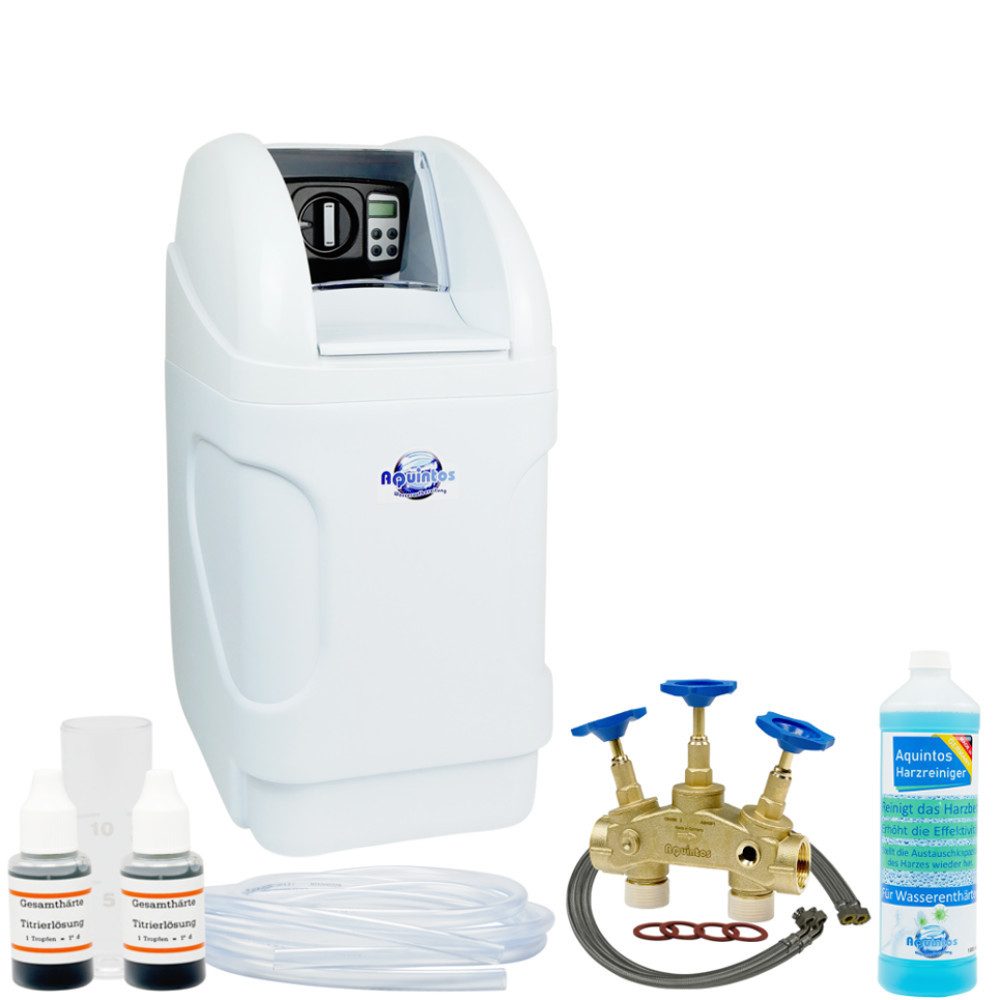 Aquintos Wasseraufbereitung Kalkfilter Aquintos MKB24 ECO-Line Wasserenthärtungsanlage Wasserentkalkungsanlag, Zubehör für Wasserenthärtungsanlage, Anschlussfertig mit Montageblock
