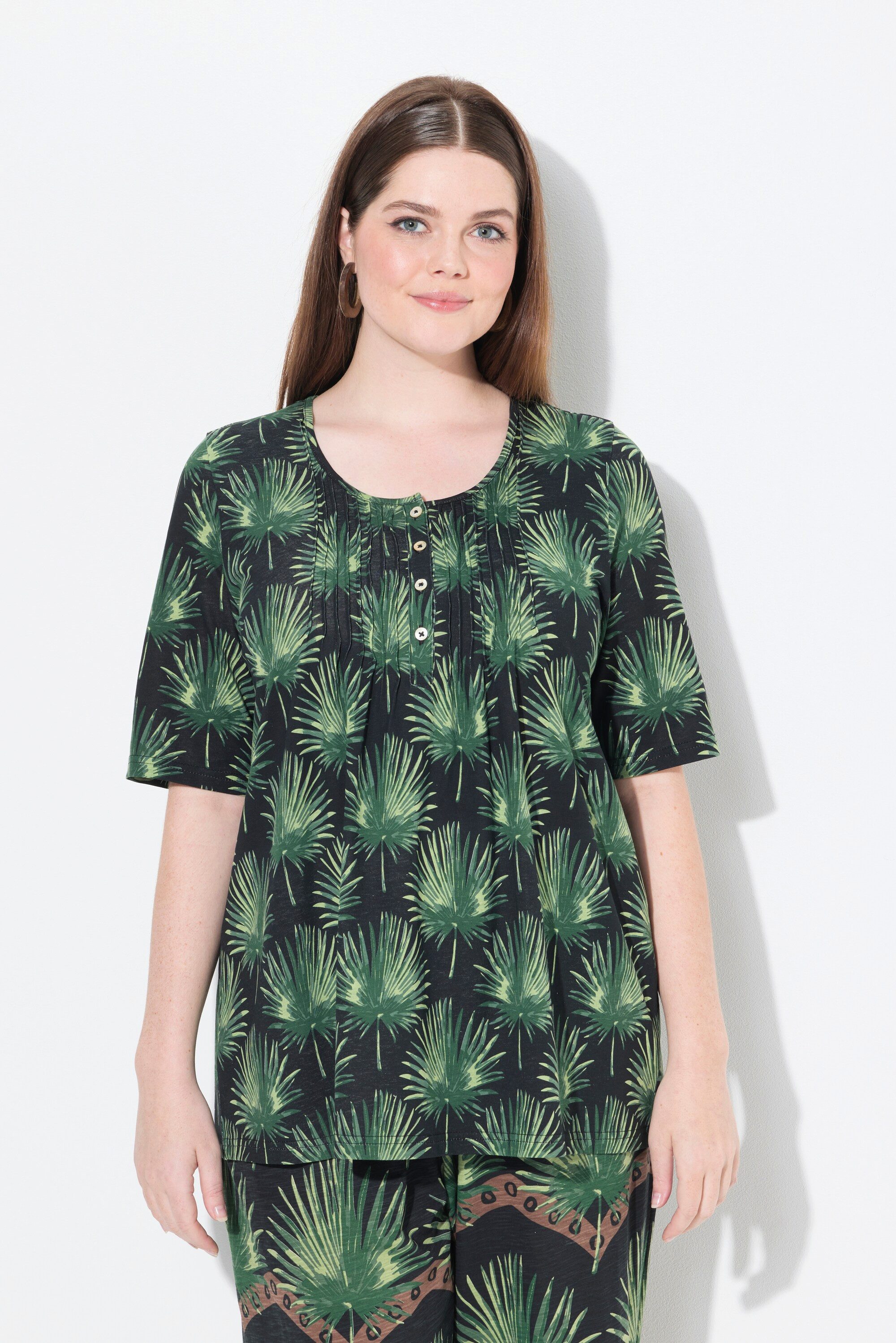 Ulla Popken T-Shirt T-Shirt Palmen A-Linie günstig online kaufen