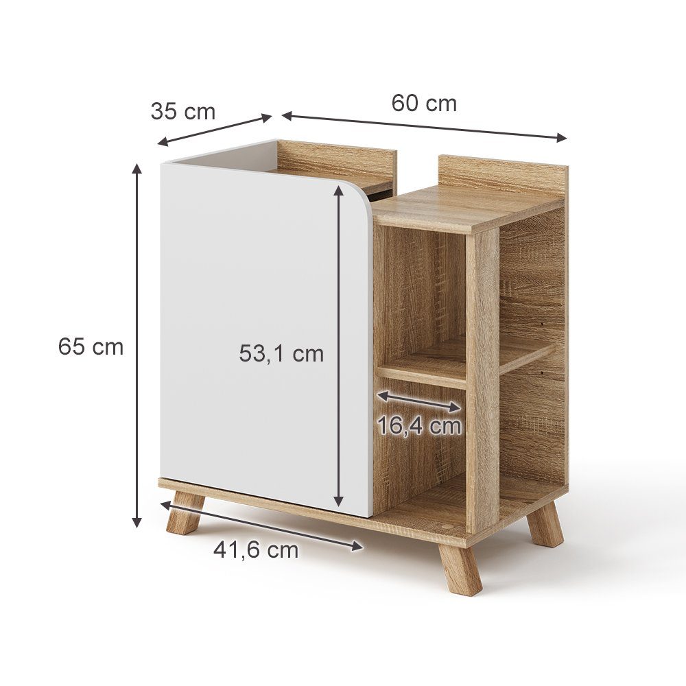 Vicco Waschbeckenunterschrank Karen, Sonoma/Weiß, 60 x 65 cm mit Tür und offenen Fächern (1-St)