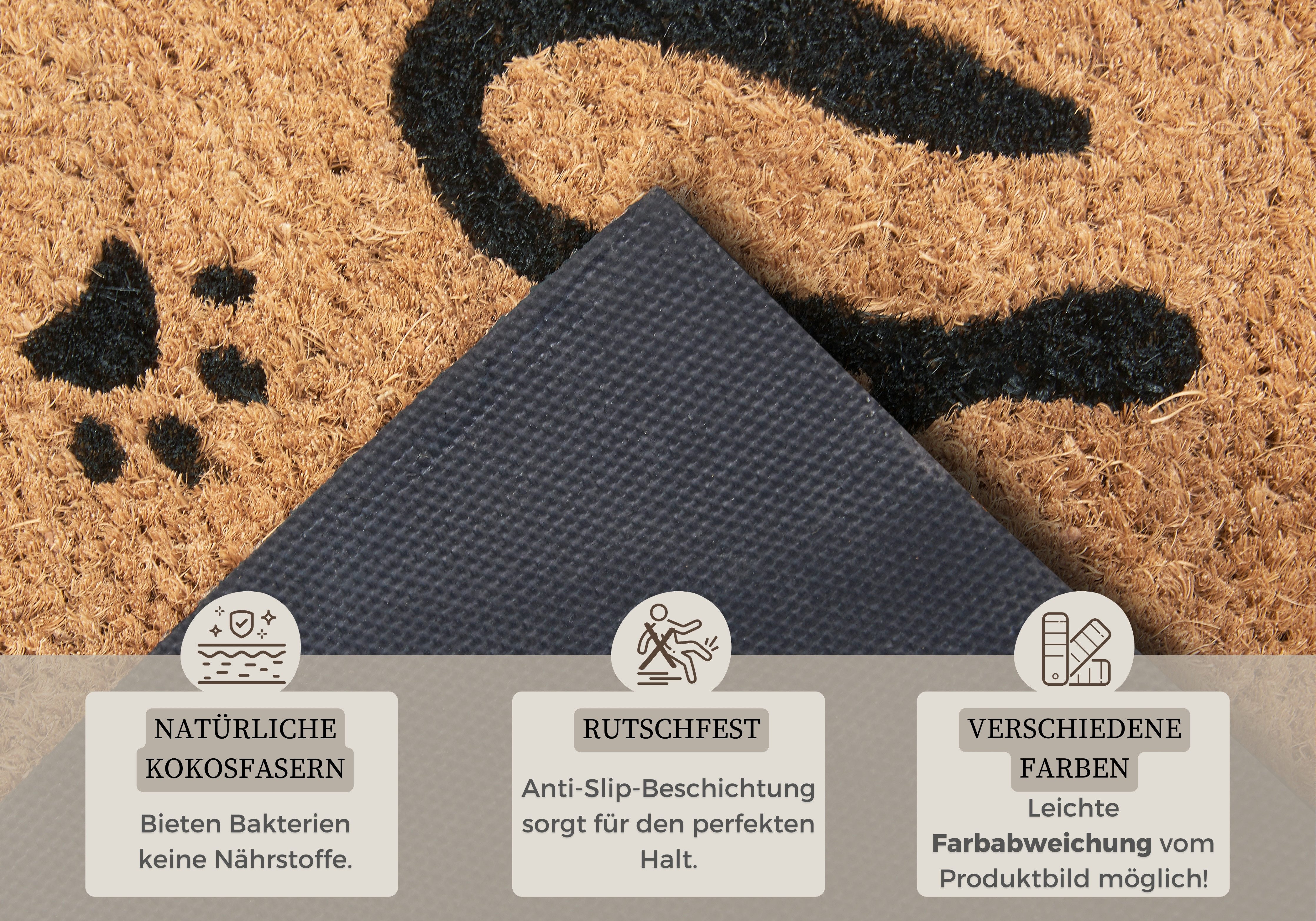 HANSE Home Fußmatte Mix Mats Kokos Cat Paws Welcome, Türmatte, rechteckig, Höhe: 15 mm, Kokos, Schmutzfangmatte, Outdoor, Rutschfest, Innen, Kokosmatte, Flur