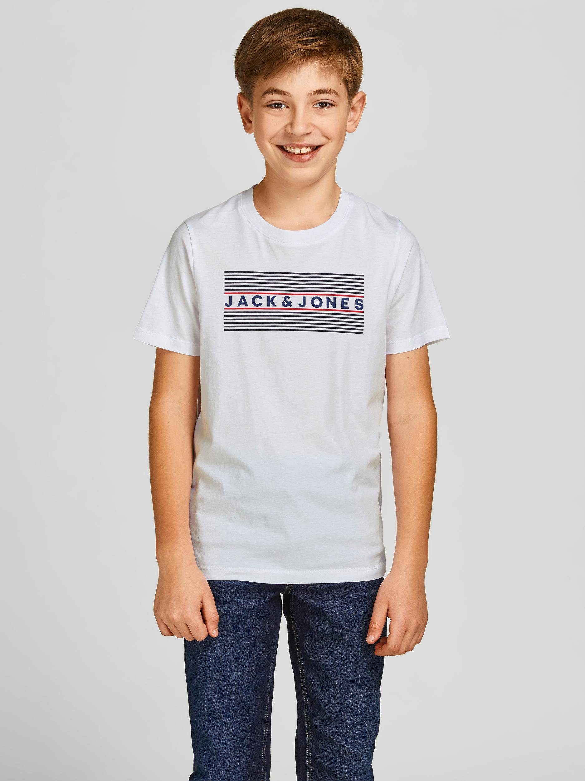 Jack & Jones Junior JNR JJECORP O-NECK LOGO TEE white/PLAY2 T-Shirt