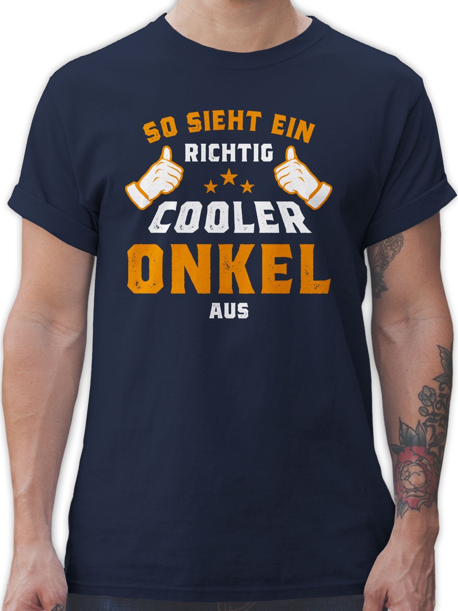 Bruder und Geschenk 02 cooler Onkel Blau sieht T-Shirt richtig Shirtracer Orange Navy aus So Onkel ein