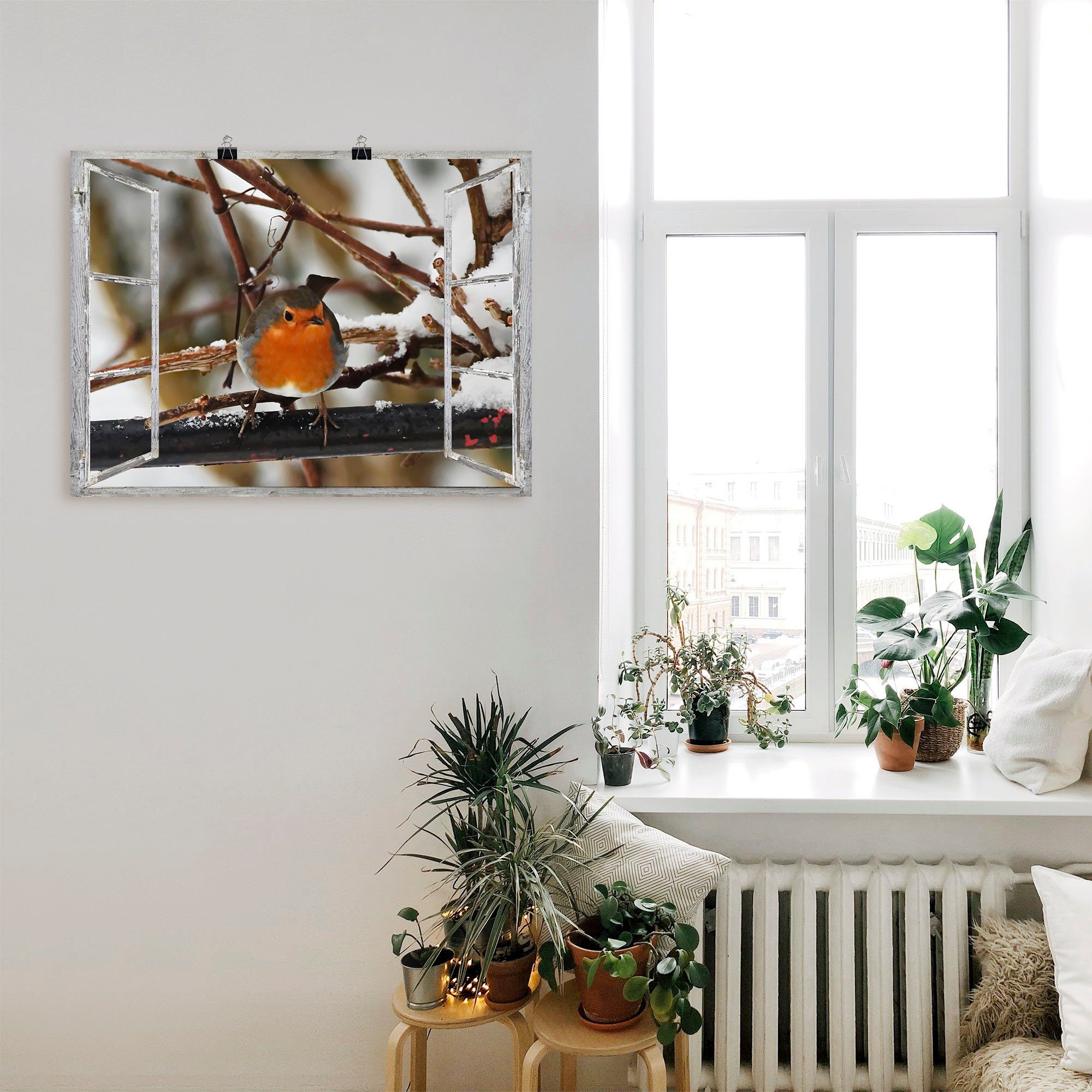 Artland Poster Fensterbild - Rotkehlchen, Vögel (1 St), ohne Rahmen