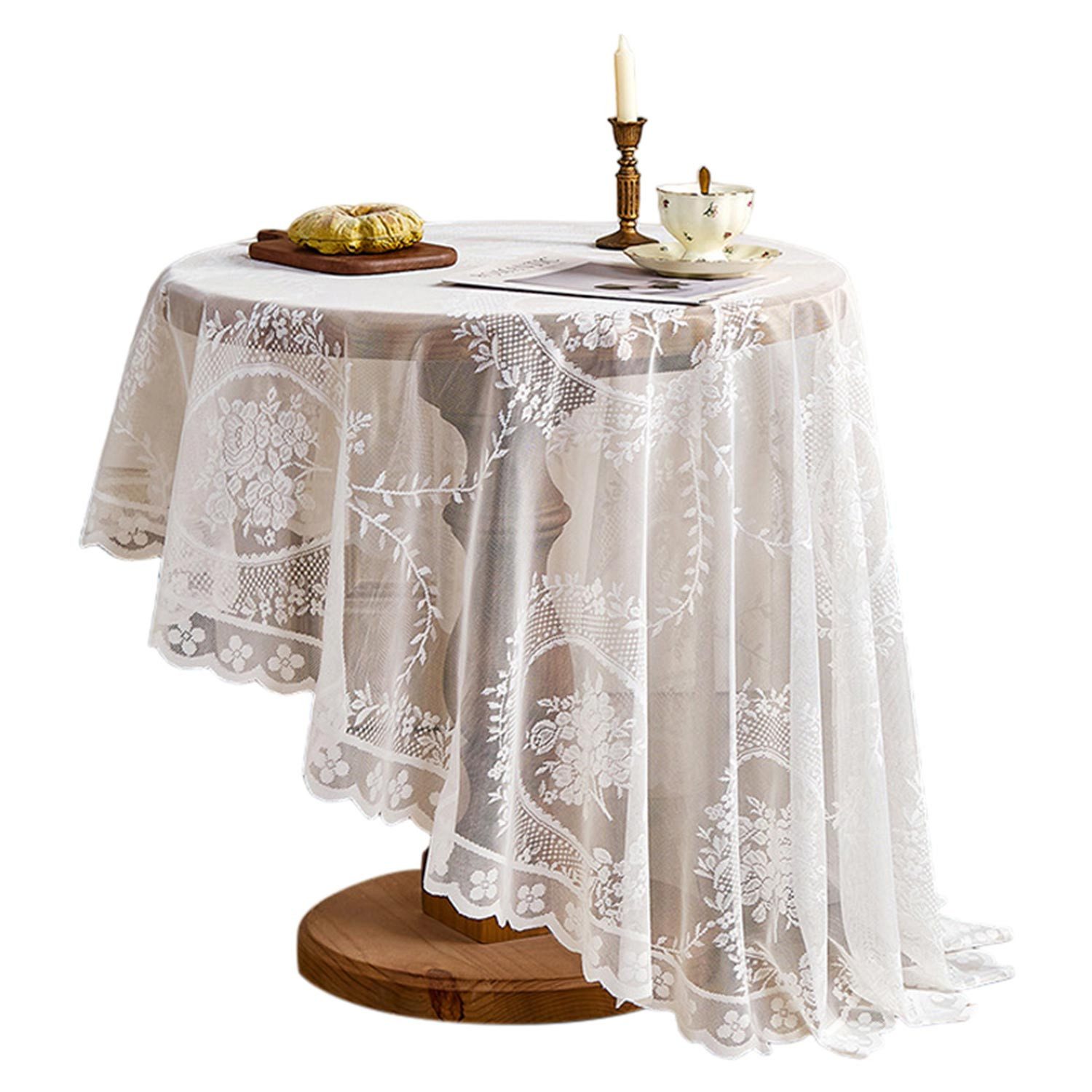 Refttenw Tischdecke Vintage Stickerei Elegante Blume günstig online kaufen