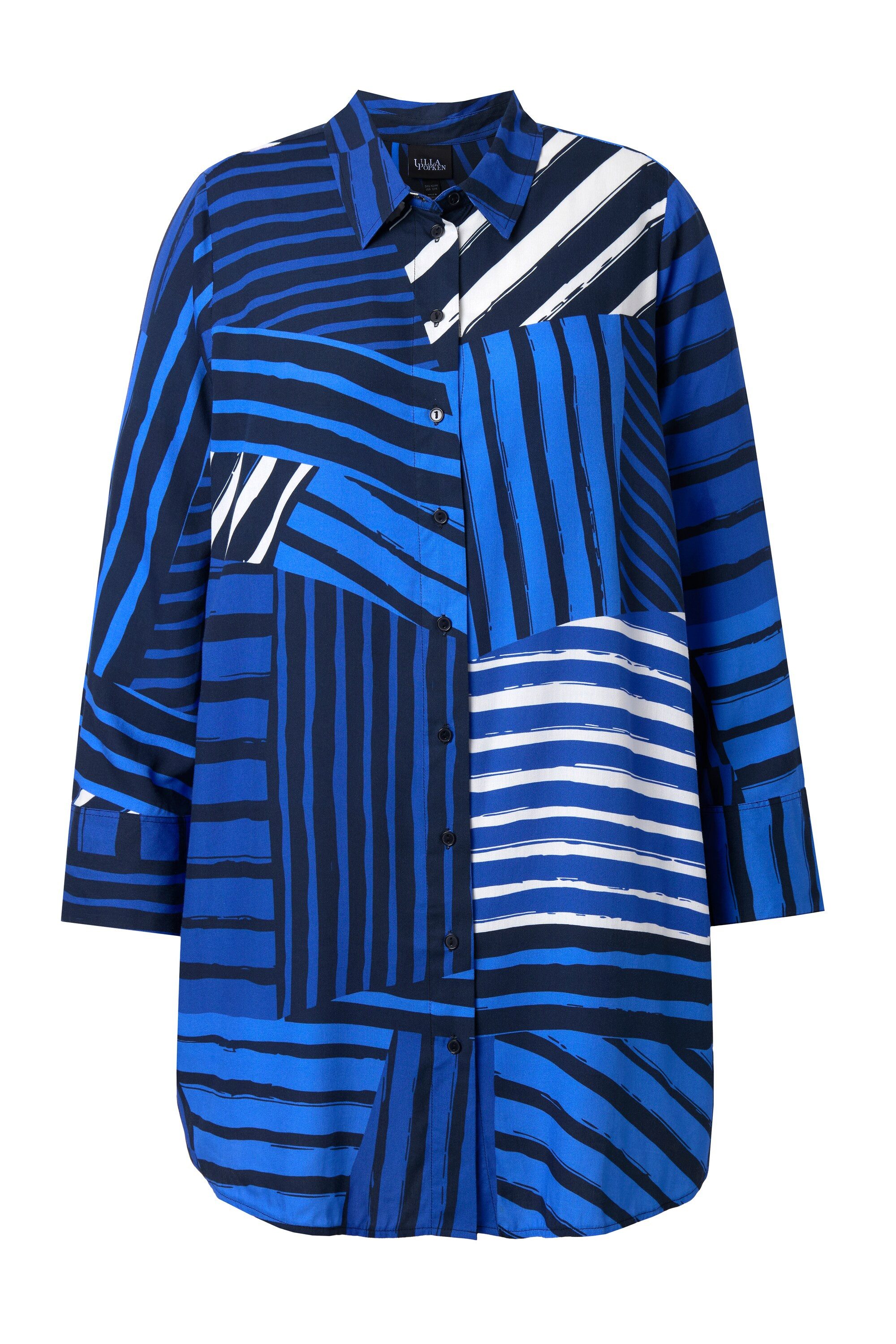 Ulla Popken Hemdbluse Hemdbluse Streifen A-Linie Hemdkragen Langarm günstig online kaufen