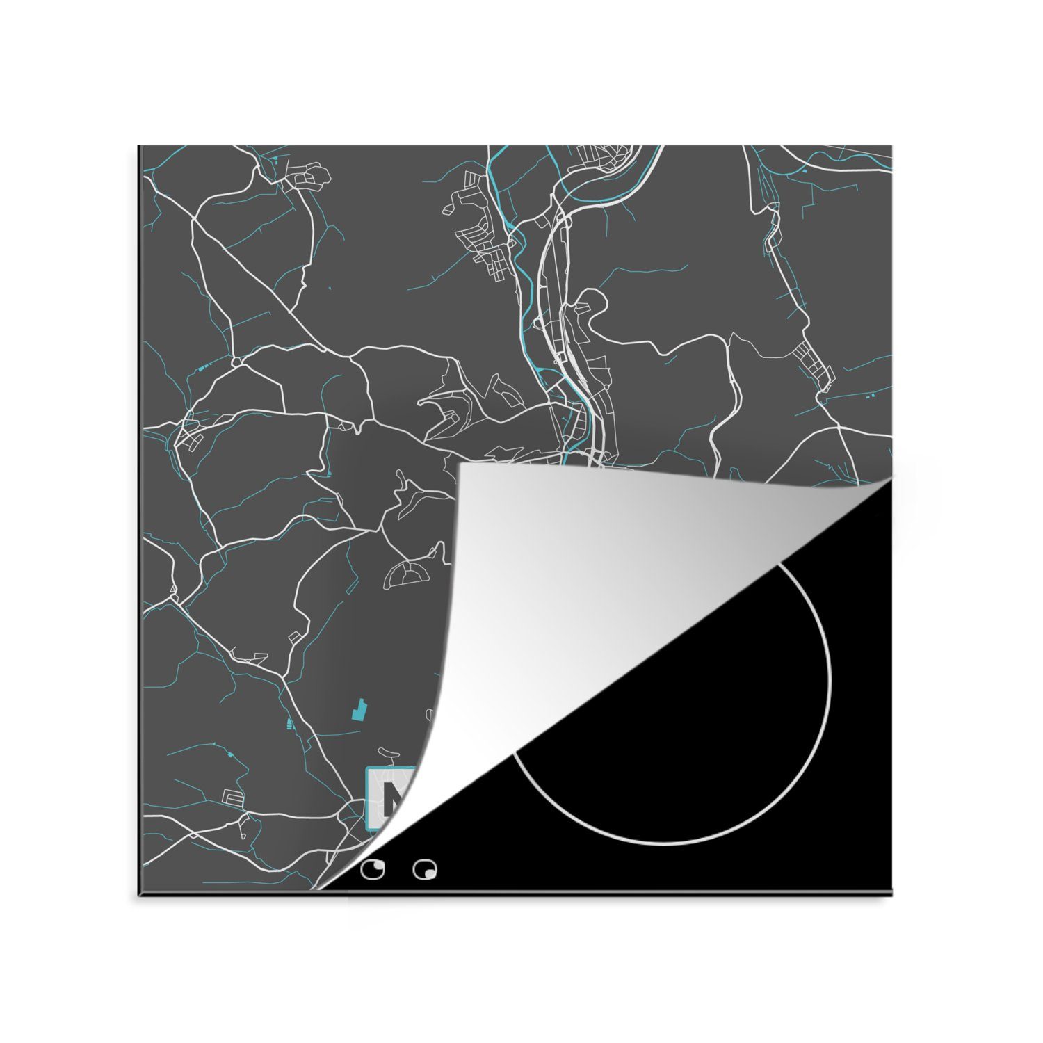 MuchoWow Herdblende-/Abdeckplatte Stadtplan - Karte - Marburg - Blau - Deutschland - Karte, Vinyl, (1 tlg), 78x78 cm, Ceranfeldabdeckung, Arbeitsplatte für küche