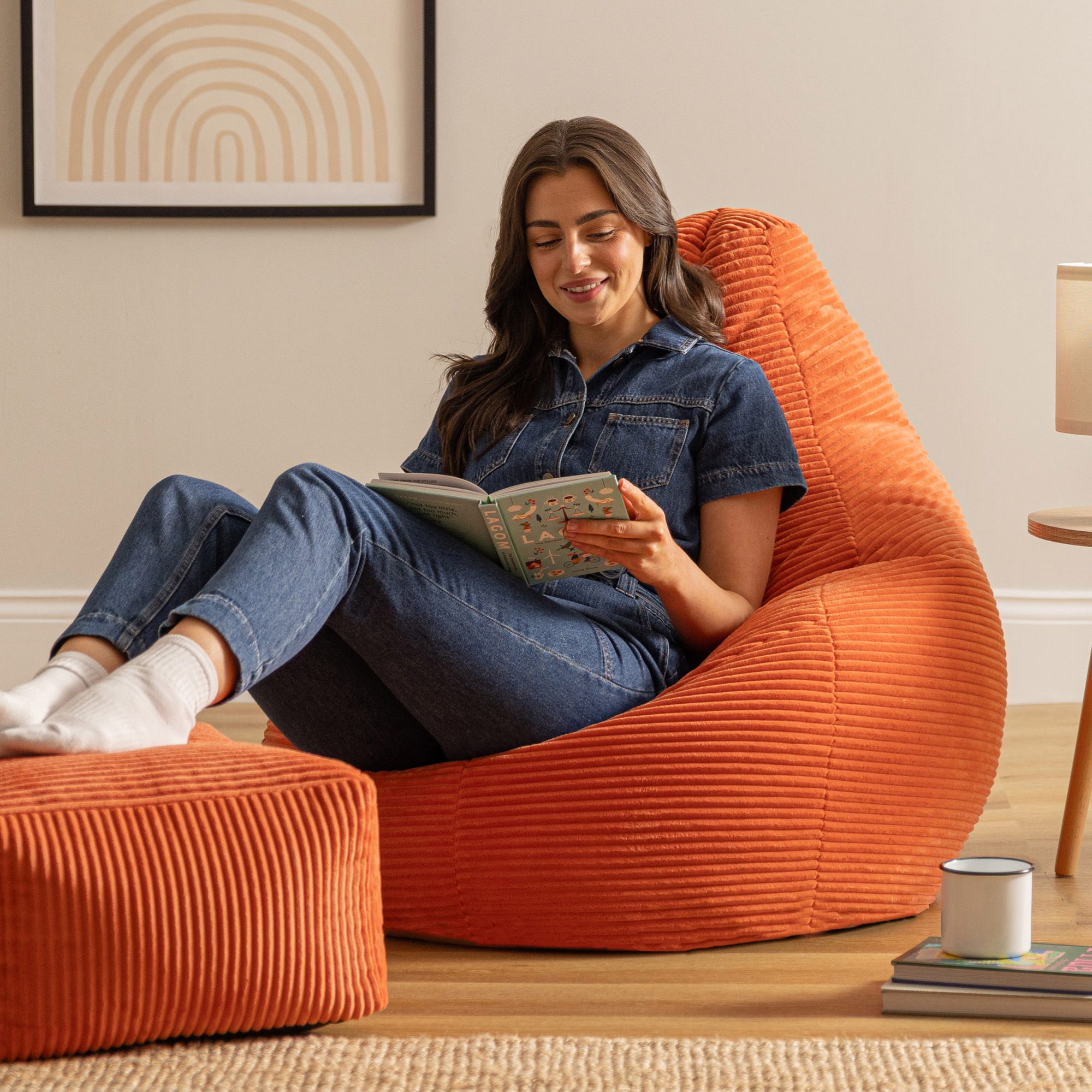 icon Sitzsack Sessel mit Rückenlehne aus Cord „Dalton“ mit Hocker (Spar-Set, 1 x Sitzsack, 1 x Fußhocker), Sitzsack XXL, Gaming Sitzsack, Made in Germany, Erwachsene & Kinder