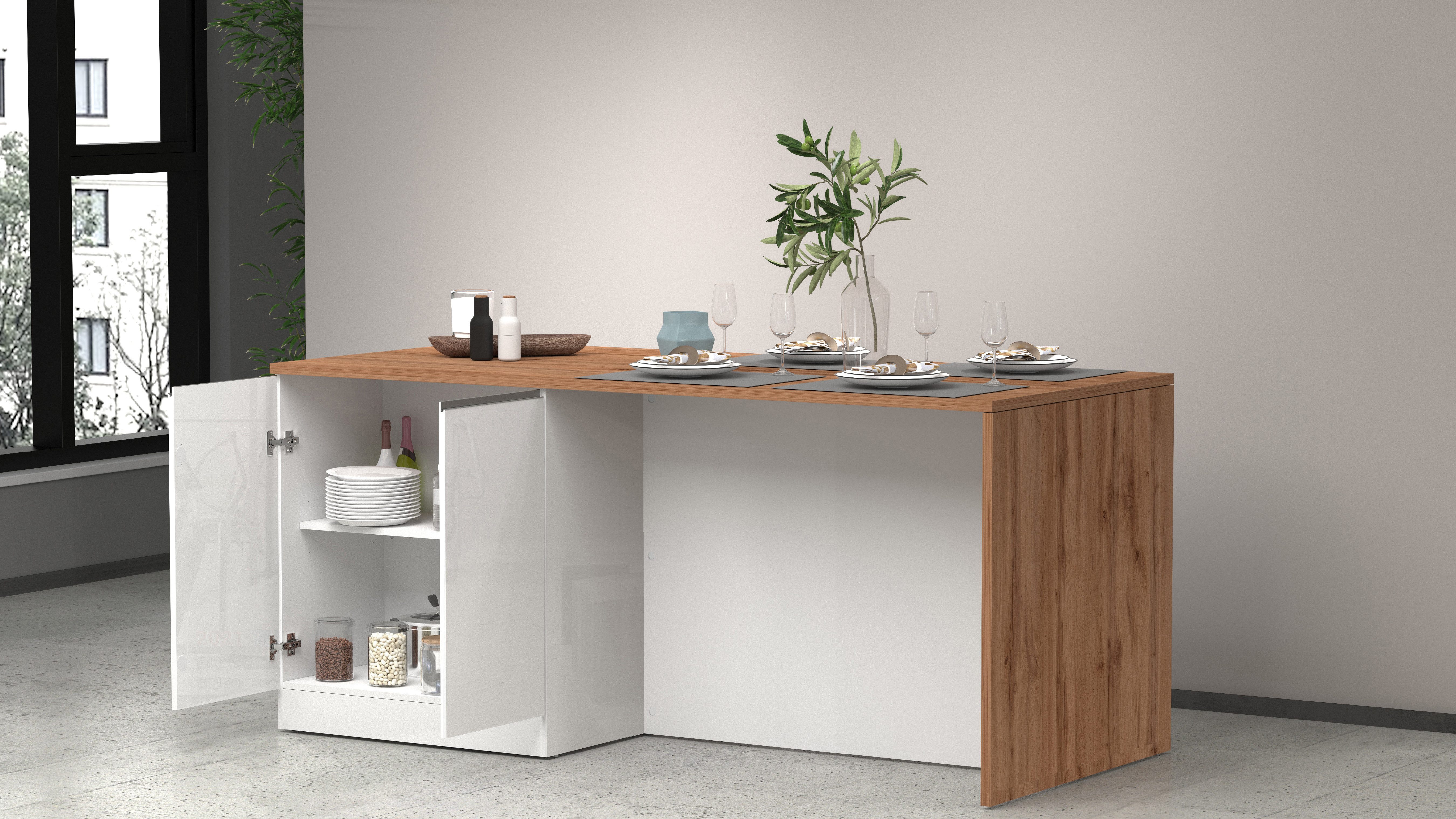 KOCHSTATION Kücheninsel Sole,Kochinsel,Küchenarbeitsblock,Inselküche,Arbeitsinsel, Breite 200 cm mit 4 Türen,4 Fächer, Arbeitsplatte, Aluminiumgriff