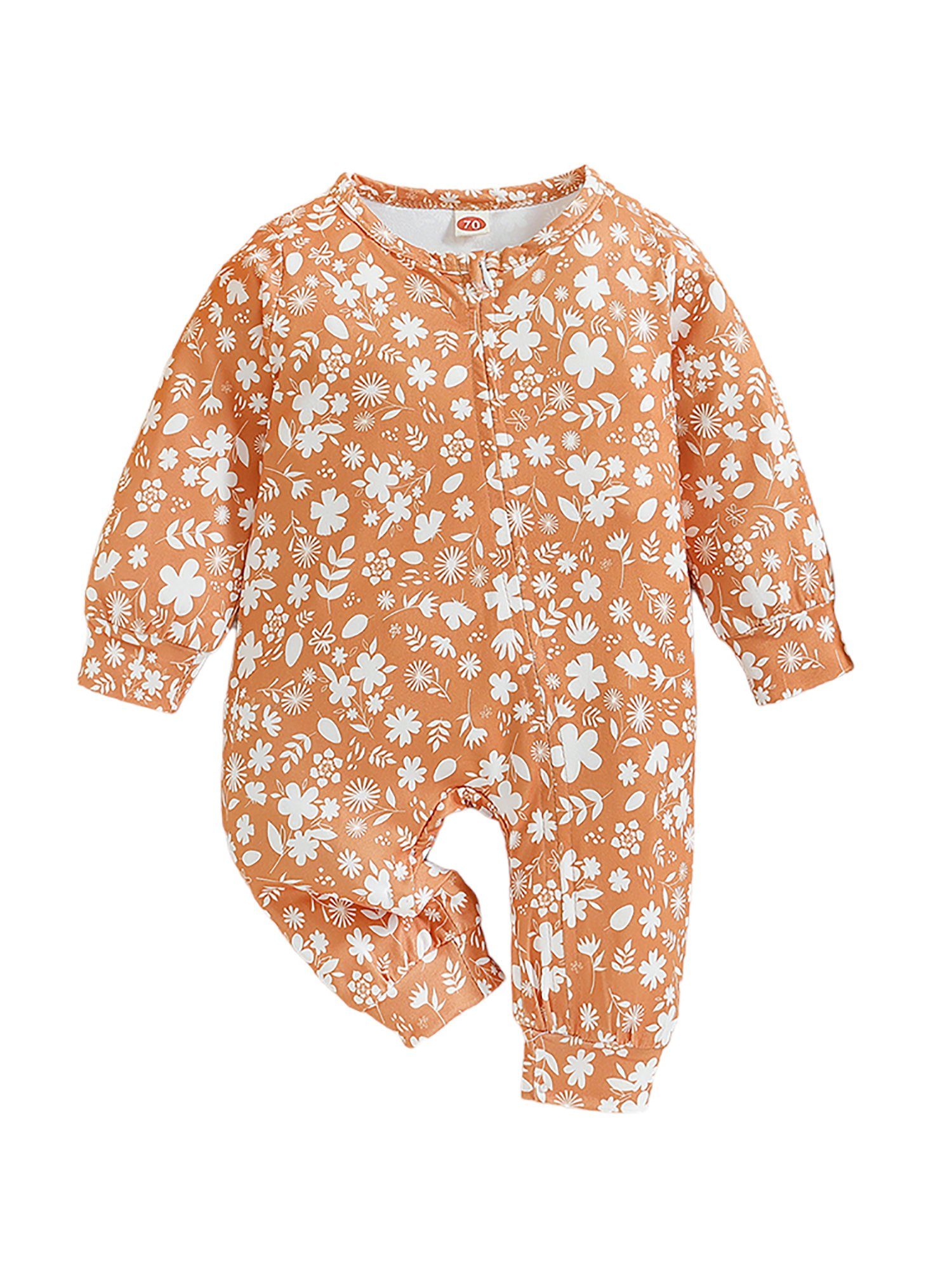 LAPA Strampler Baby Langarm Overall mit Reißverschluss, Rundhals Bodysuit (1-tlg) mit Blumendruck Casual Mädchen Kleidung Gelb