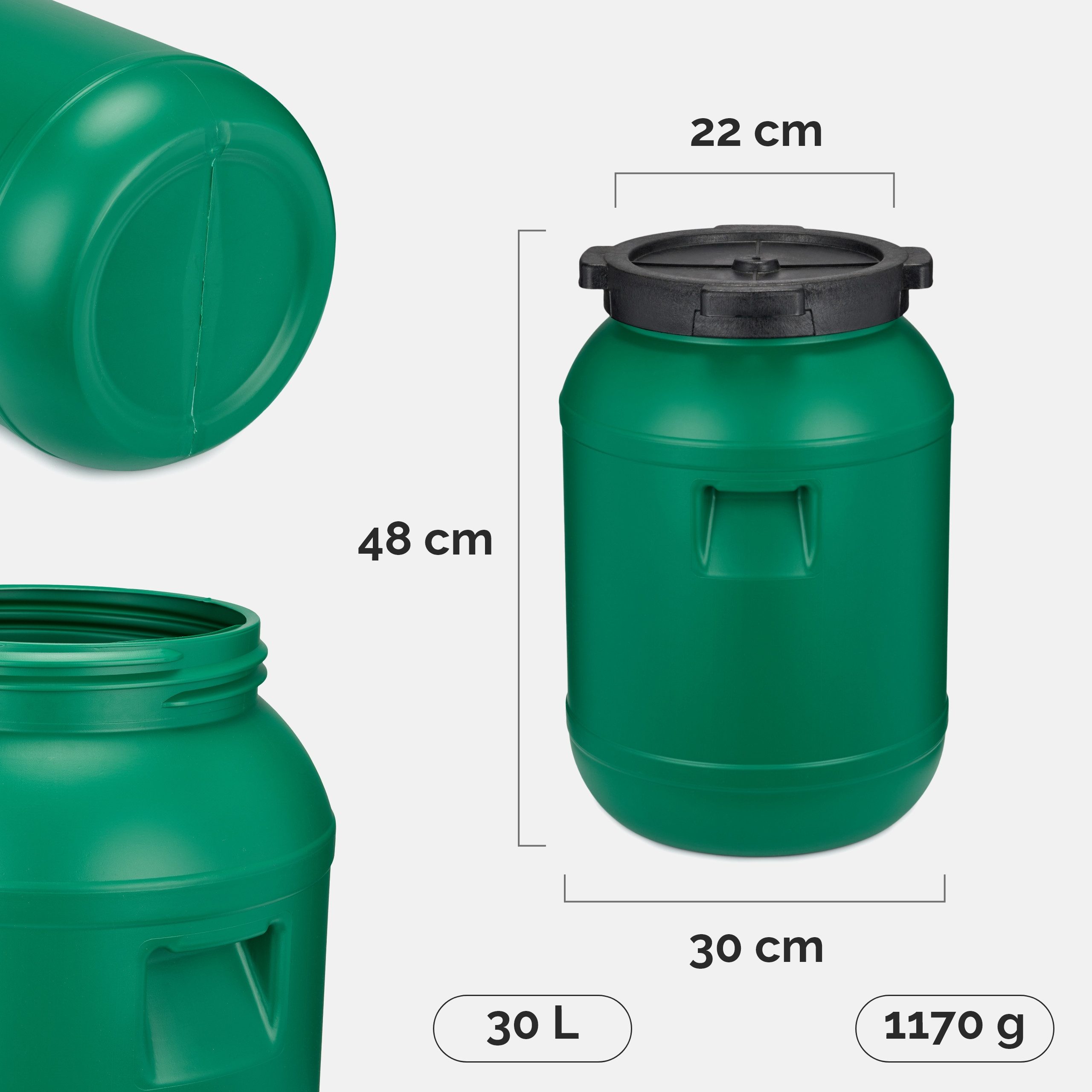 Garronda Regentonne Set 30 Liter Weithalsfass BPA-frei Lebensmittel Fass Deckel GD-0121, 30 l, (4-tlg), BPA-Frei