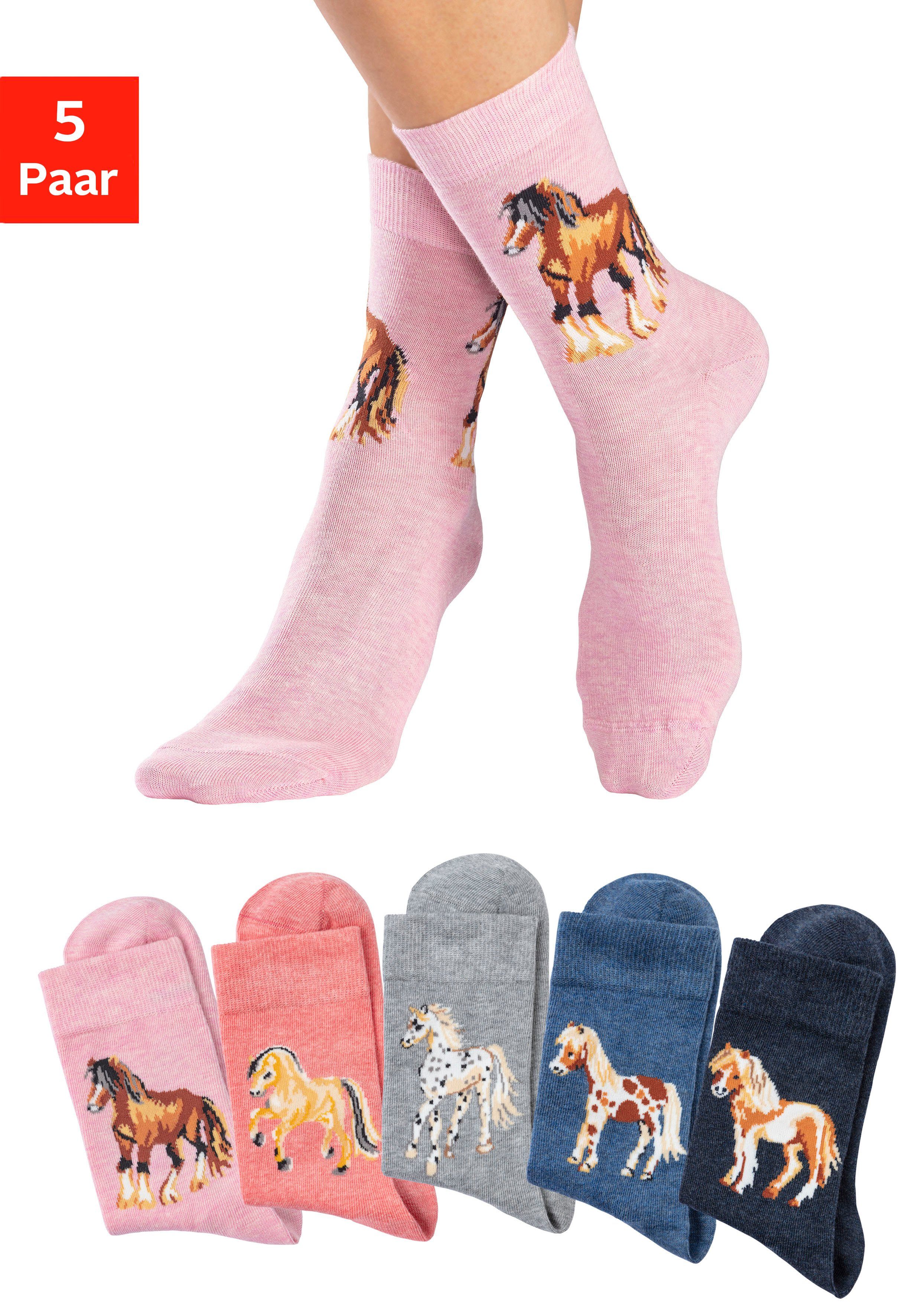 H.I.S Socken (5-Paar) Mit unterschiedlichen Pferdemotiven | Lange Socken