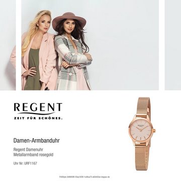 Regent Quarzuhr Regent Damen Uhr F-1167 Metall Quarz, Damen Armbanduhr rund, klein (ca. 18mm), Metallarmband