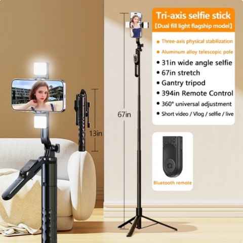 Heyork Selfie-Stick 170CM Bluetooth Selfie Stick Stativ mit 2 Fülllicht für iPhone Android