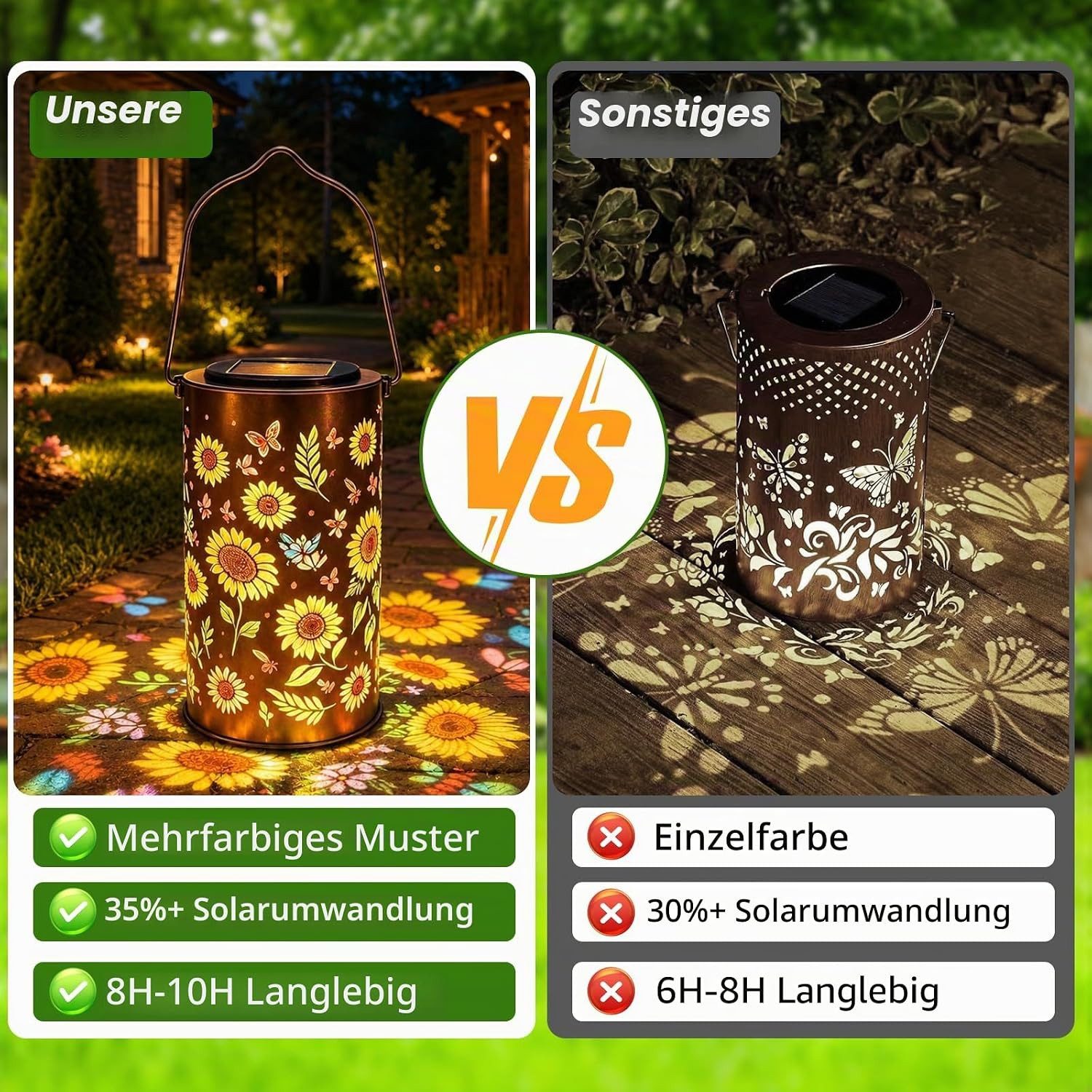 pedete LED Solarleuchte Solarlampen für Außen Bunte Solar Gartenlaterne mit Projektion, IP65 Wasserdicht Warmweiß LED Solarleuchte, LED Solar Gartendeko hängeleuchte solar garten, für Hof, Path Rasen, Wege, Terrasse, Yard Deko