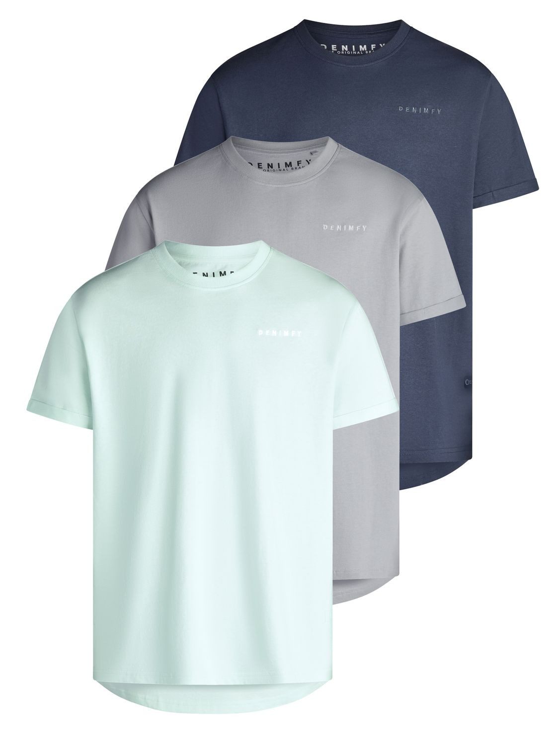 DENIMFY T-Shirt Herren Basic Shirt DFDiego 3er Set Regular Fit (Vorteilspack, 3-tlg) Kurzarm Tee Shirt mit Rundhalsausschnitt aus 100% Baumwolle