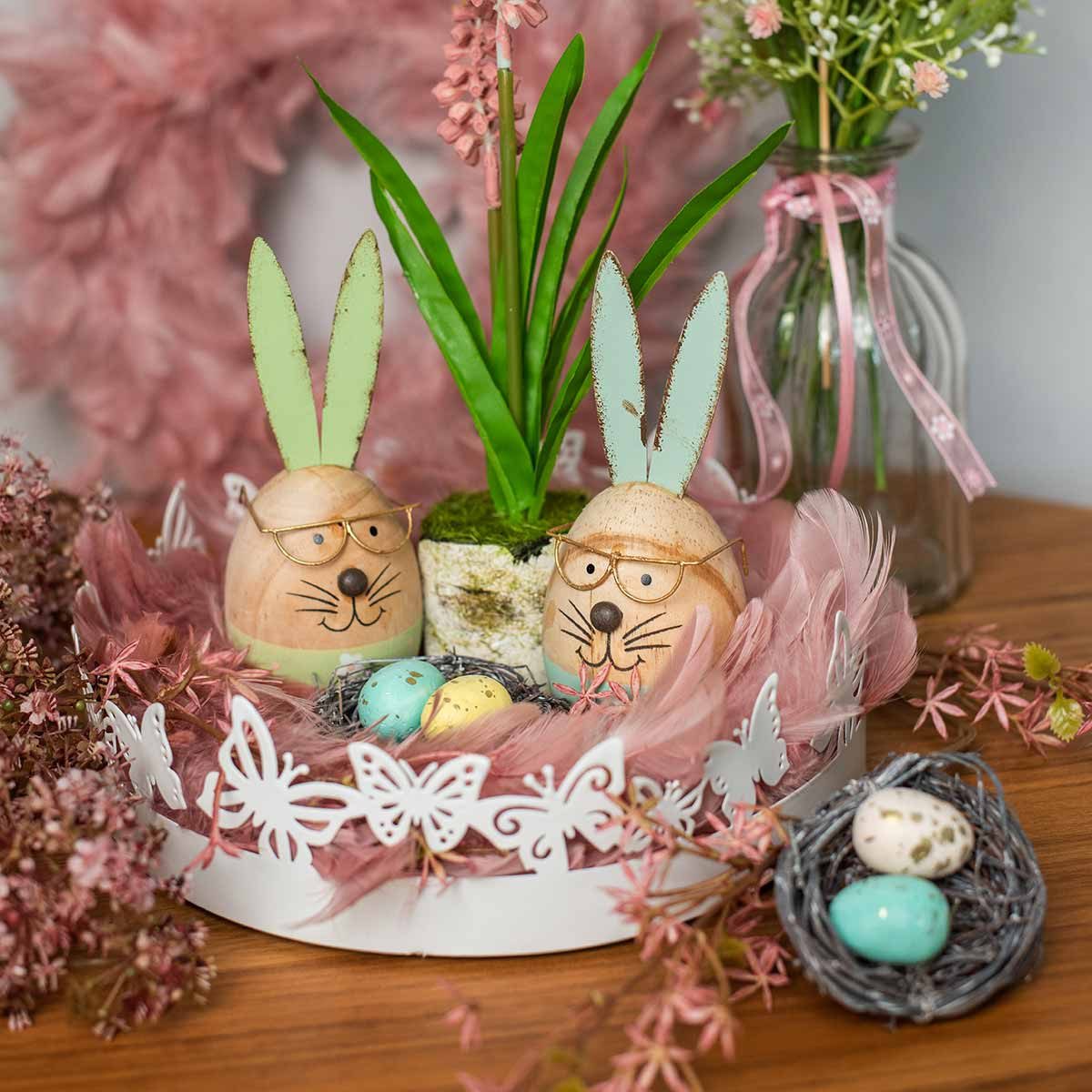 Viana Osterfigur Osterhase mit Brille Holzfigur Deko Ei Set H13,5cm 3er Pack, 3 Stück