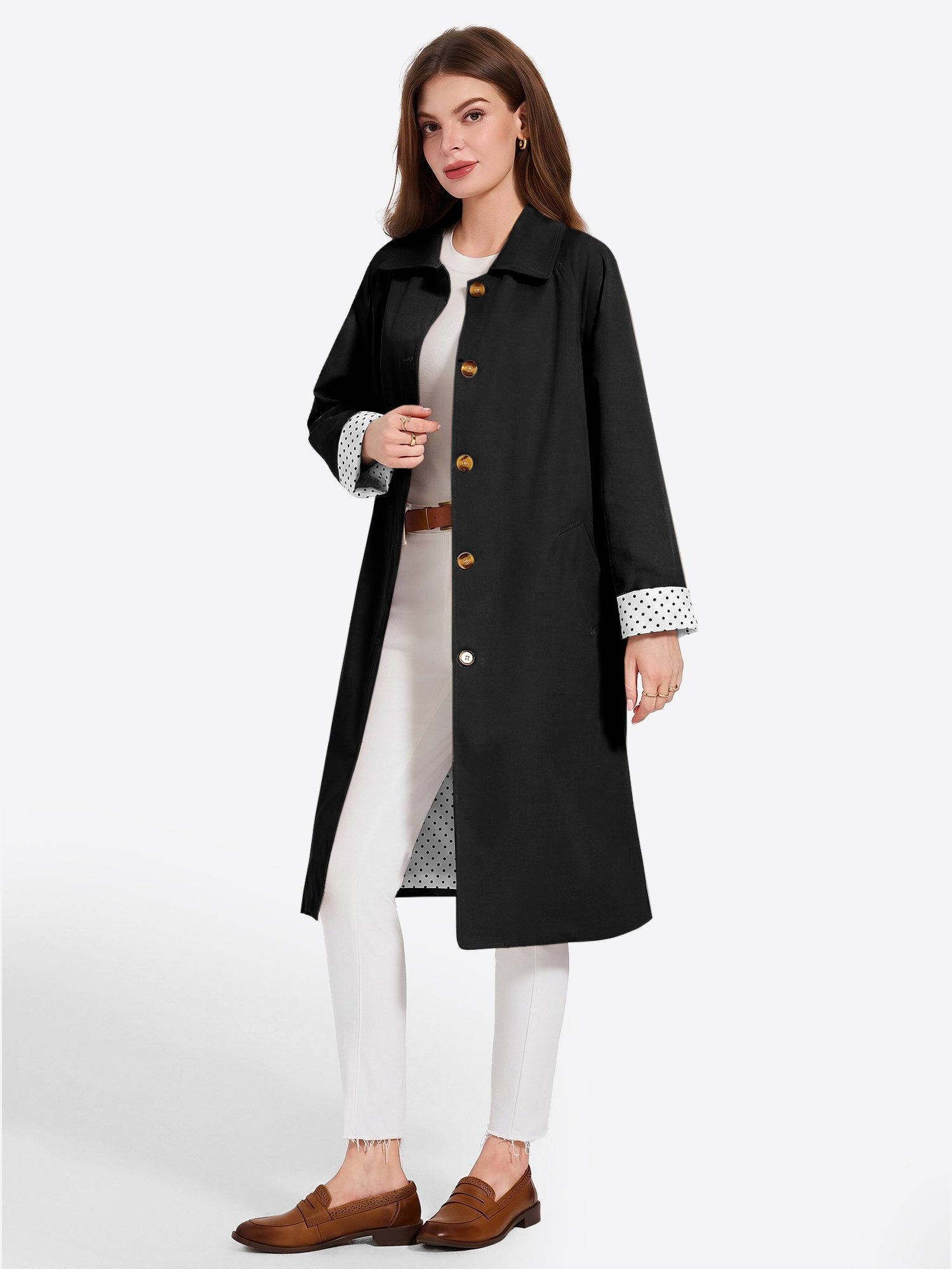 Imily Bela Trenchcoat Damen Übergangsmantel mit Knopfleiste (Packung, 1-tlg., 1per-Pack) mit Kontrastfutter