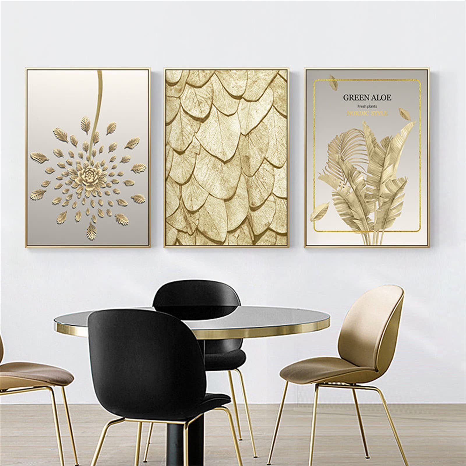 BEARSU Kunstdruck »Golde Blätter -Poster Set, 3er Bilder Set ohne Rahmen  Stilvolle Wandbilder Posterset Wohnzimmer Deko Schlafzimmer« online kaufen  | OTTO