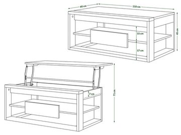 designimpex Couchtisch Design Couchtisch Frame Multifunktion Arbeitstisch aufklappbar Tisch