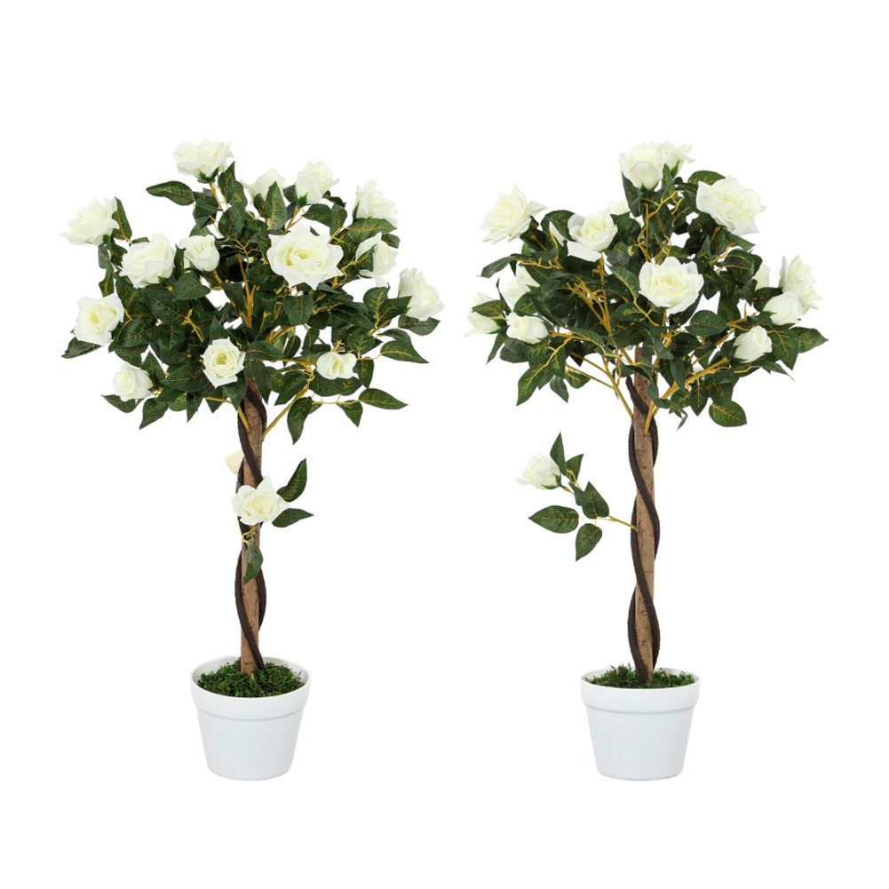 Kunstbaum mit Blüten 90 cm, künstlicher Blumenbaum, Kunstpflanze im Topf, FANNOU, Rosenbaum mit weißen Rosen für Zuhause Büro, Zimmerpflanze Dekopflanze